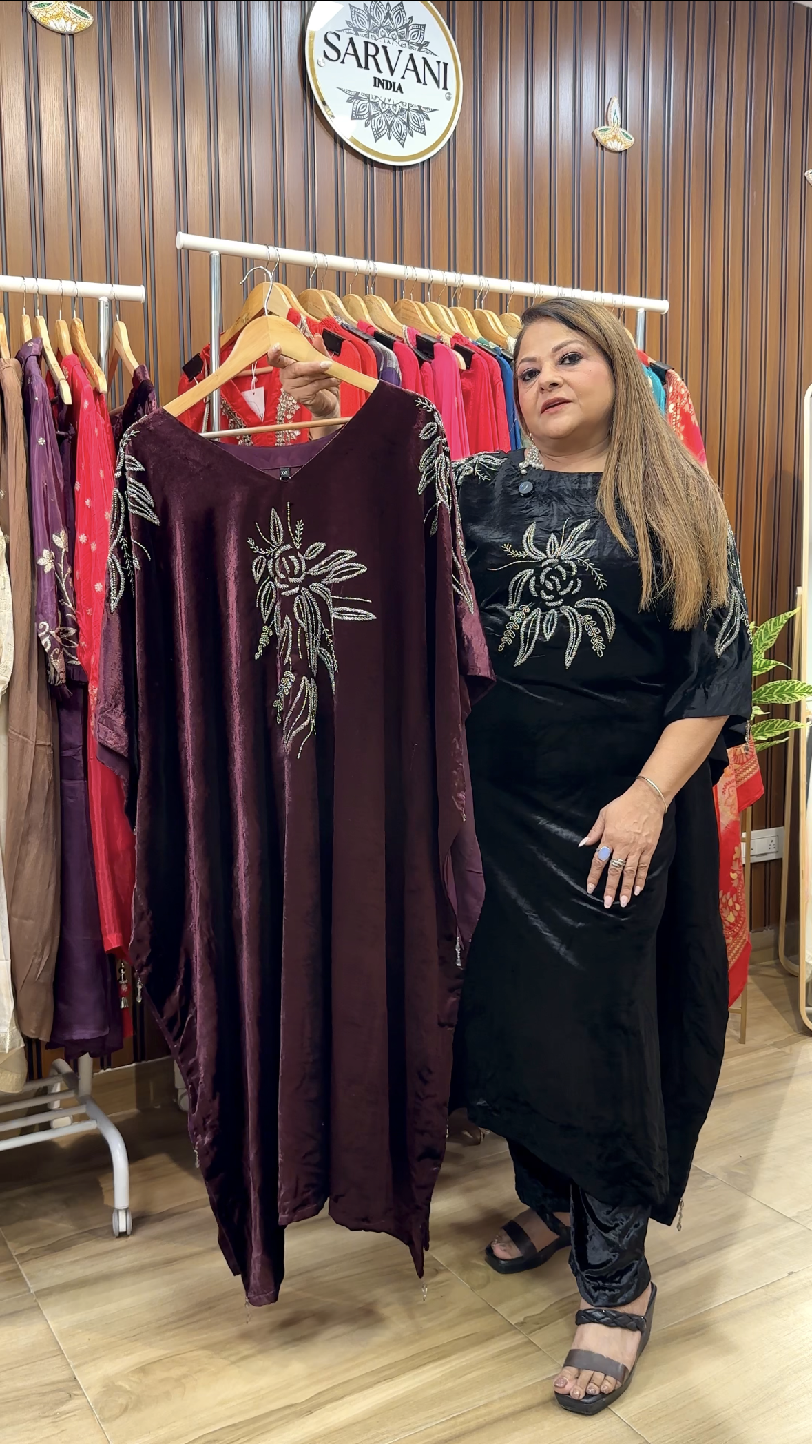 Wine Embroidered Kaftan set