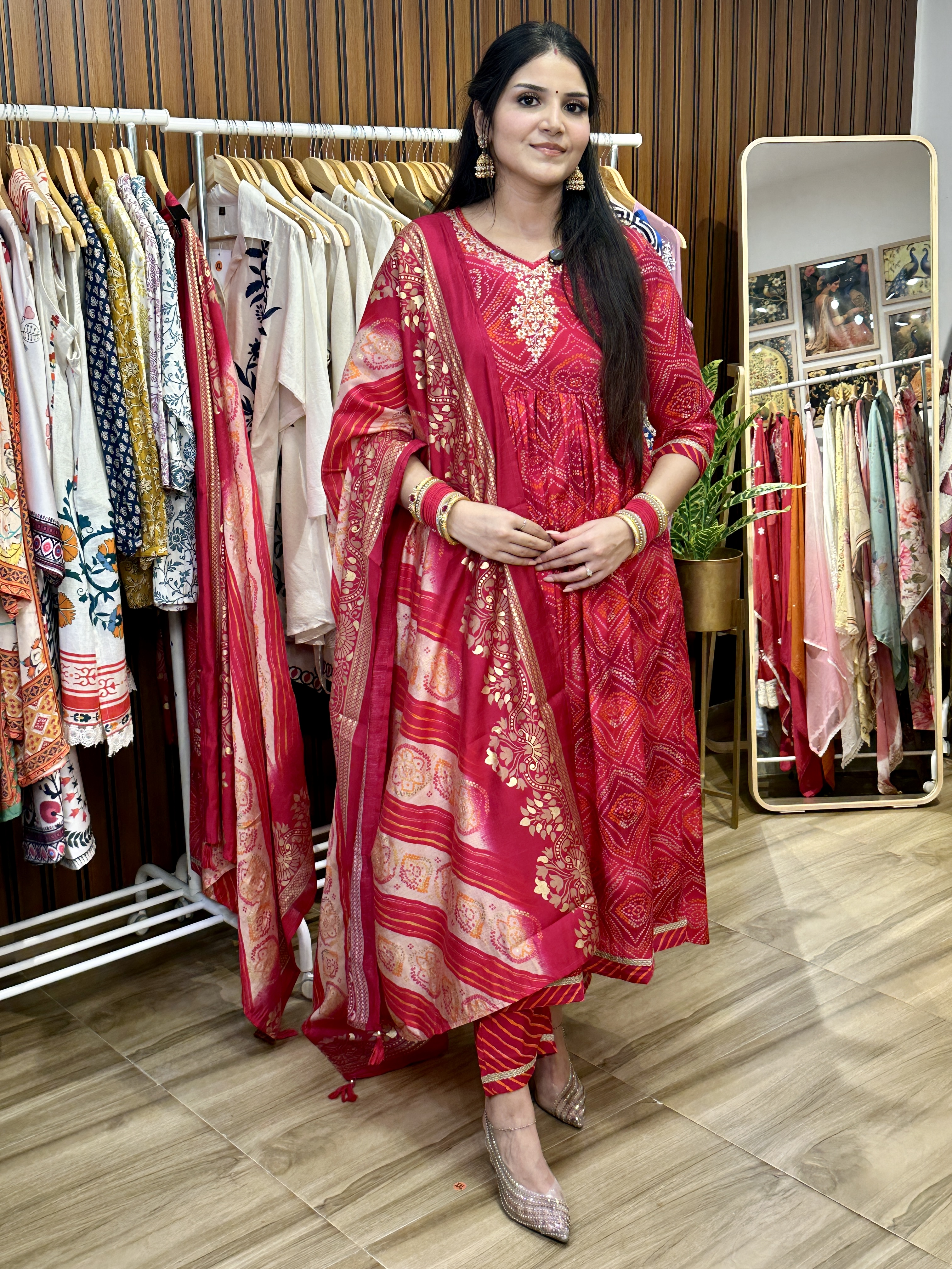 Red Bandhani Traditional Printed Suit