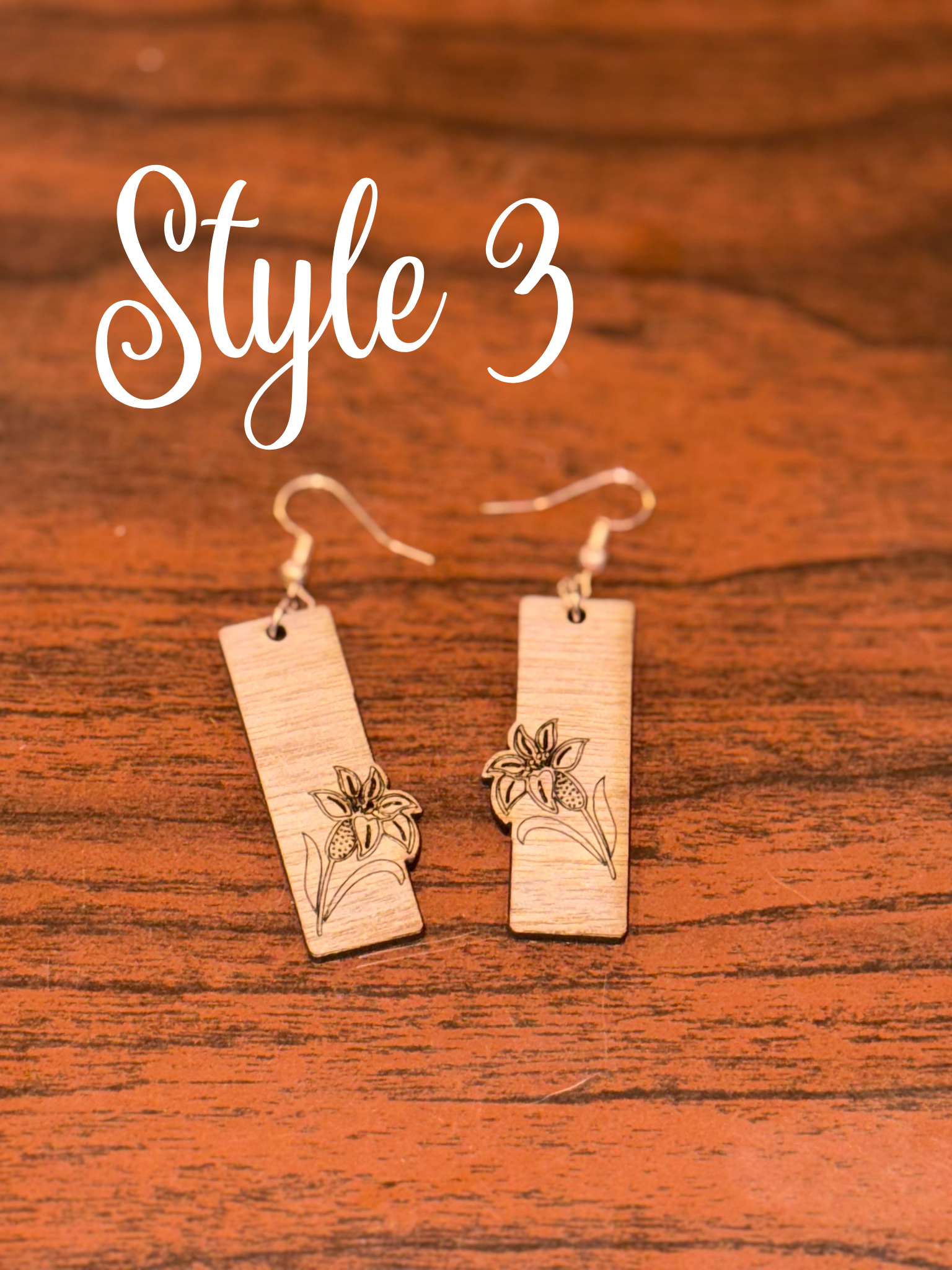 Wooden Floral Engraved Earring