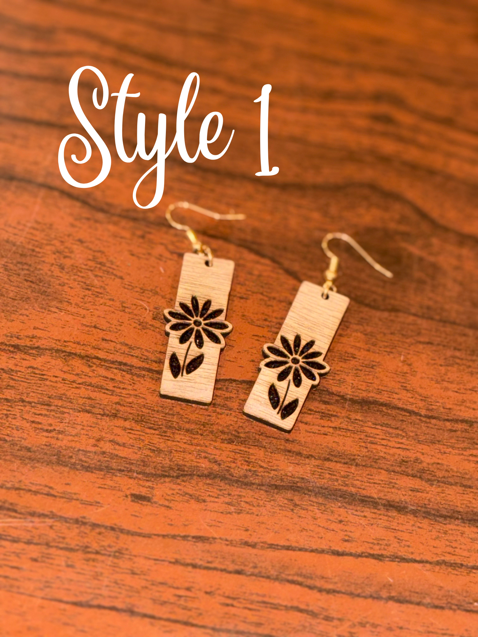 Wooden Floral Engraved Earring
