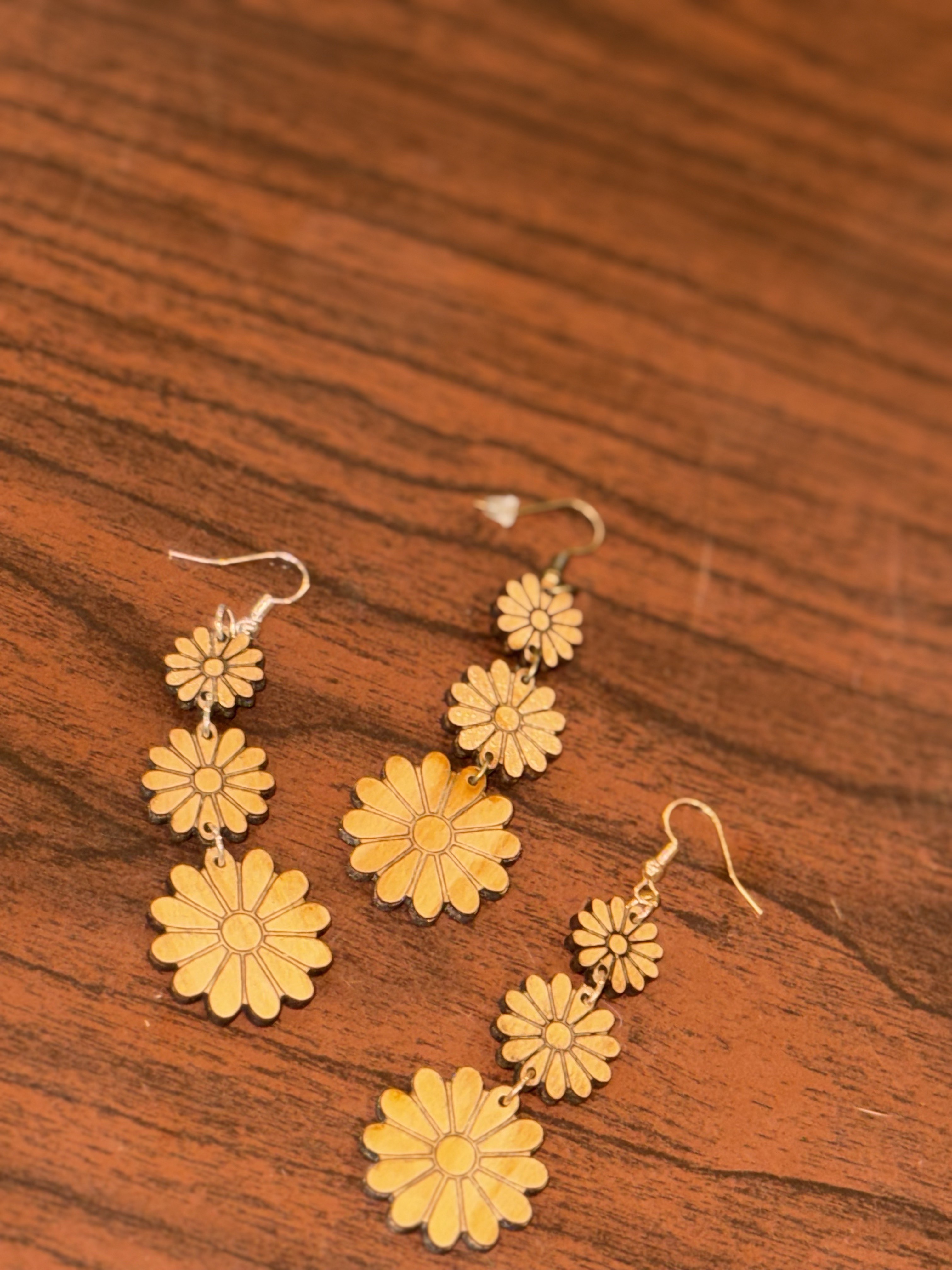Wooden Daisy Drop Earrings