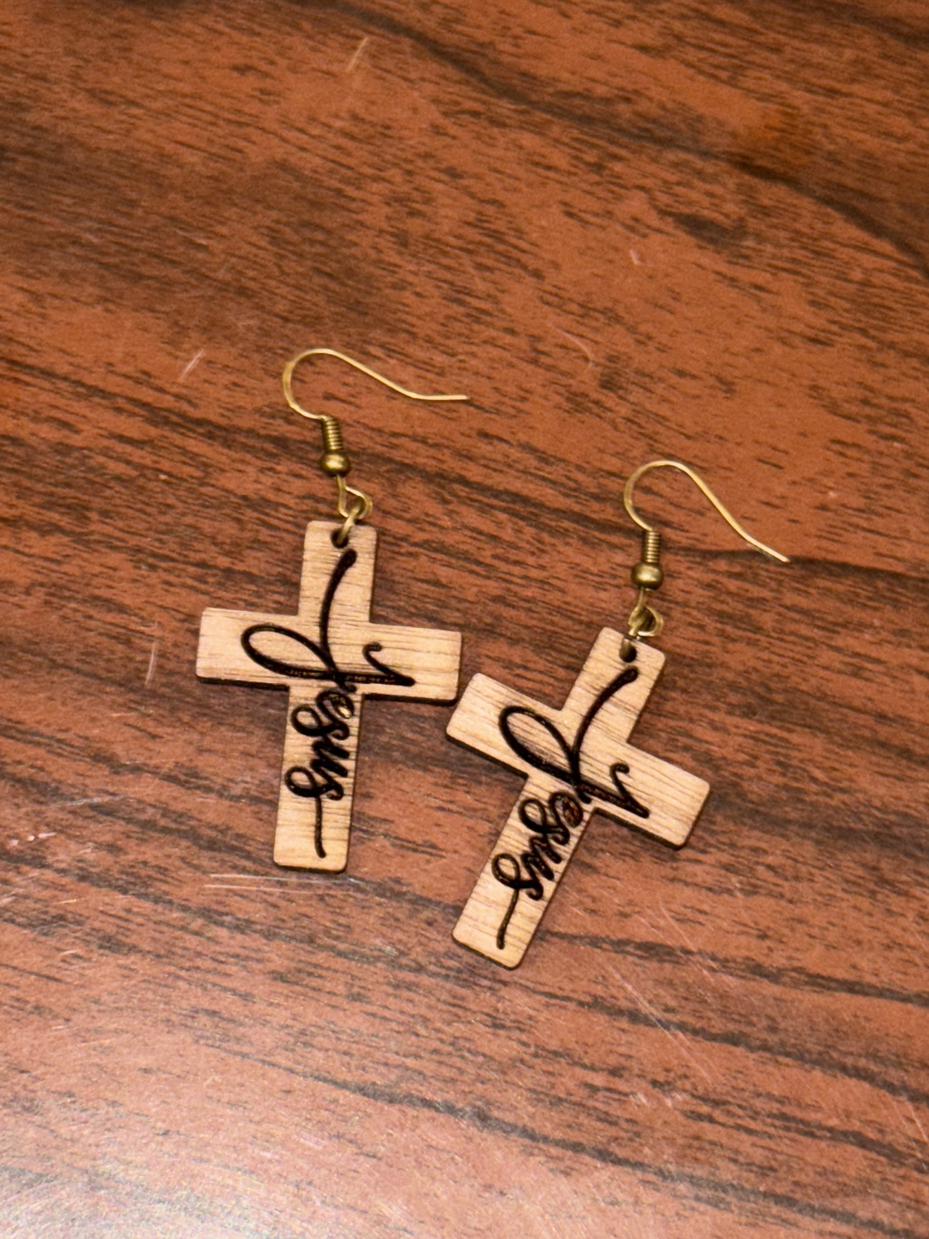 Wooden Cross Earrings