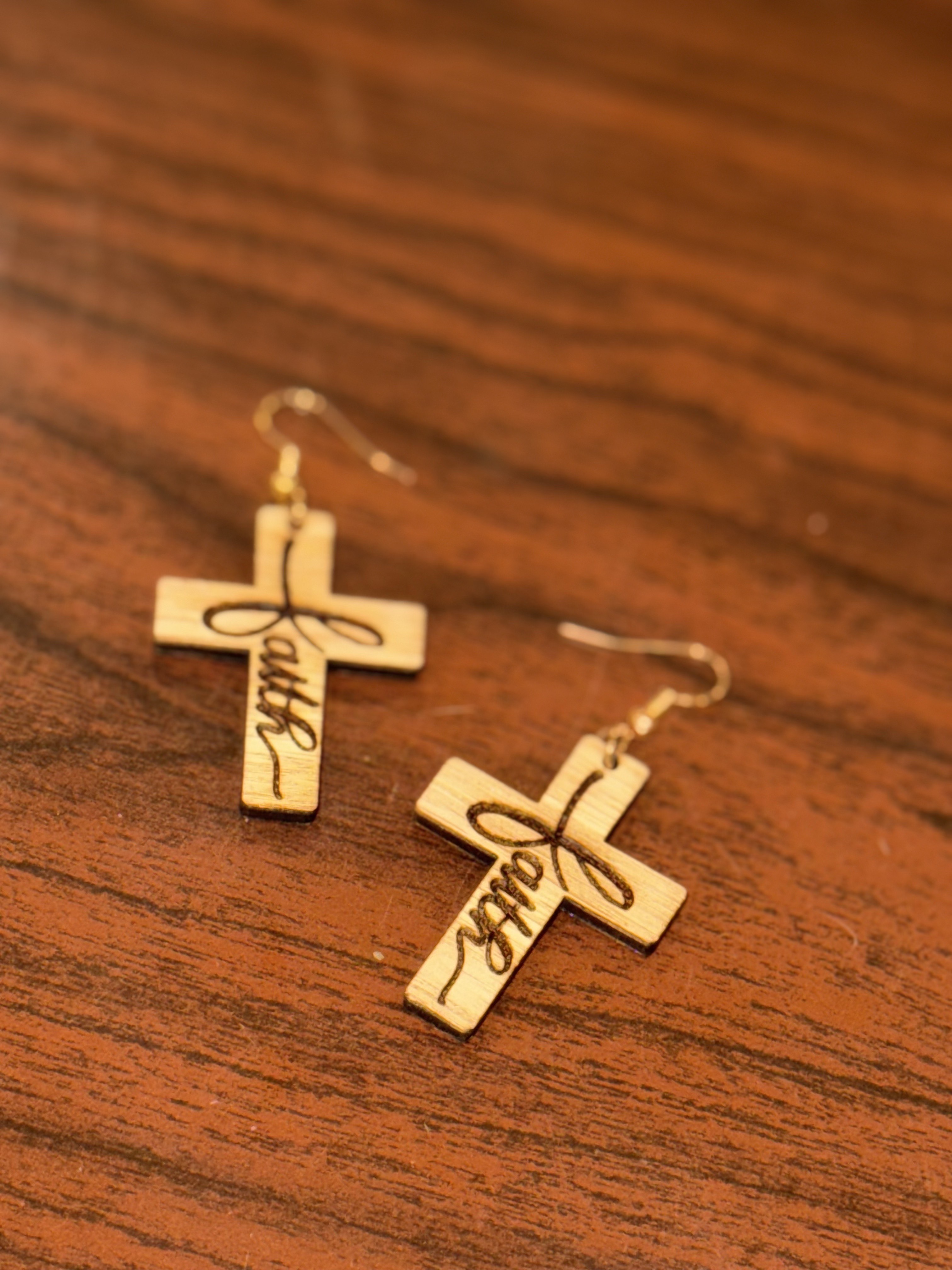 Wooden Cross Earrings