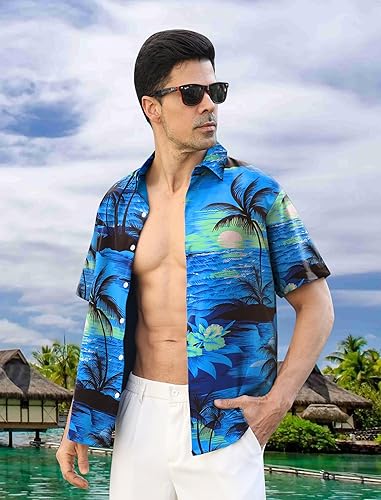 Camisa hawaiana masculina azul