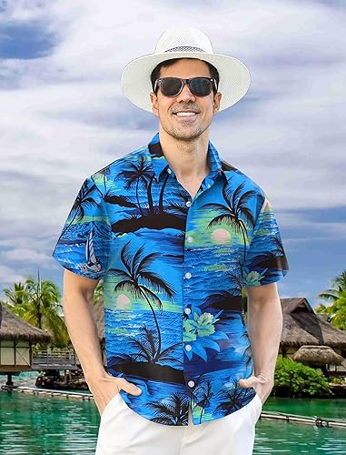 Camisa hawaiana masculina azul