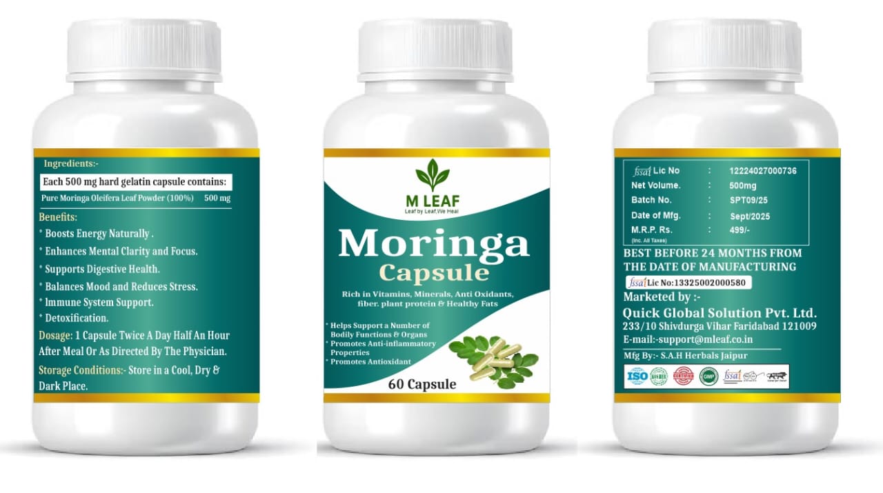 M LEAF Pure Moringa Leaf – Pack of 3 (180 Capsules) | Boosts Energy, Strengthens Immunity & Supports Wellness