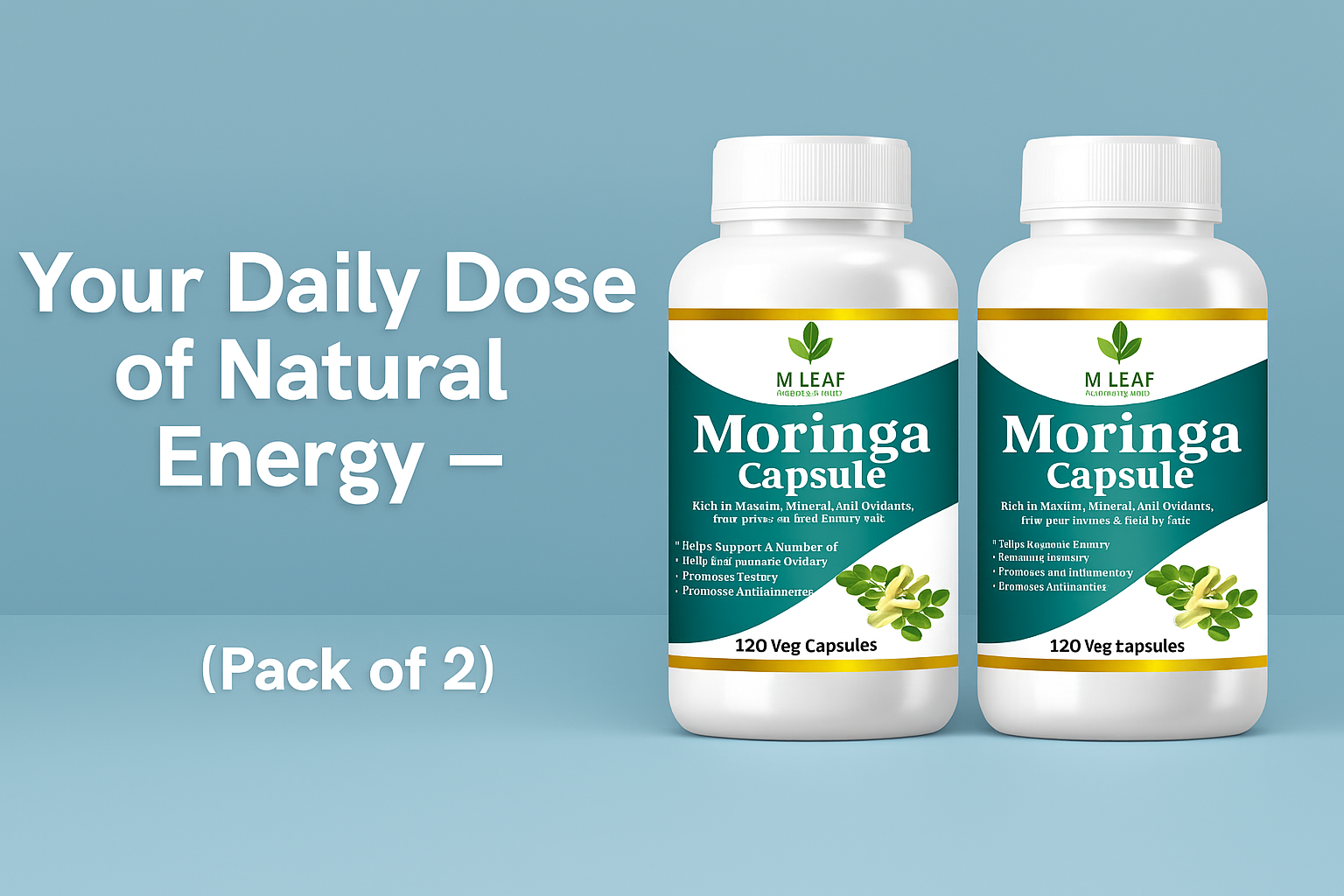 M LEAF Moringa Capsules – Pack of 2 (120 Capsules) | Pure Moringa Leaf Extract | Boosts Immunity & Energy | Vegan Superfood Supplement