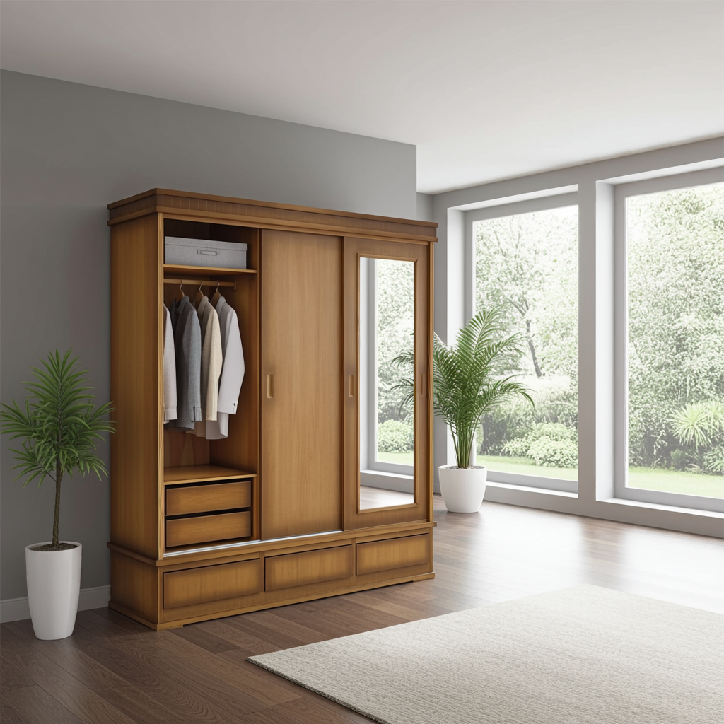 Guarda-roupa de Madeira com Espelho Turim