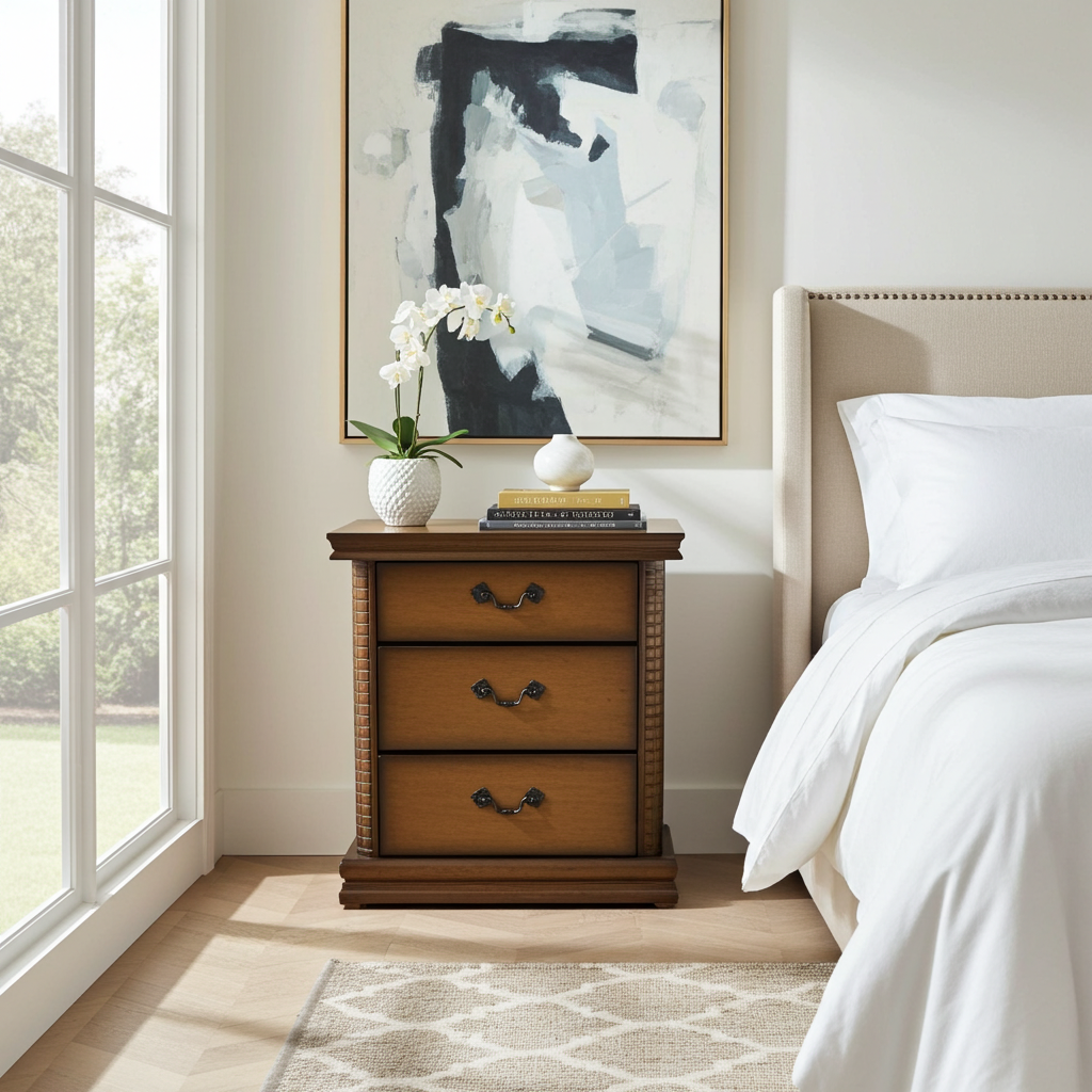 Mesa de Cabeceira de madeira entalhada Aurora