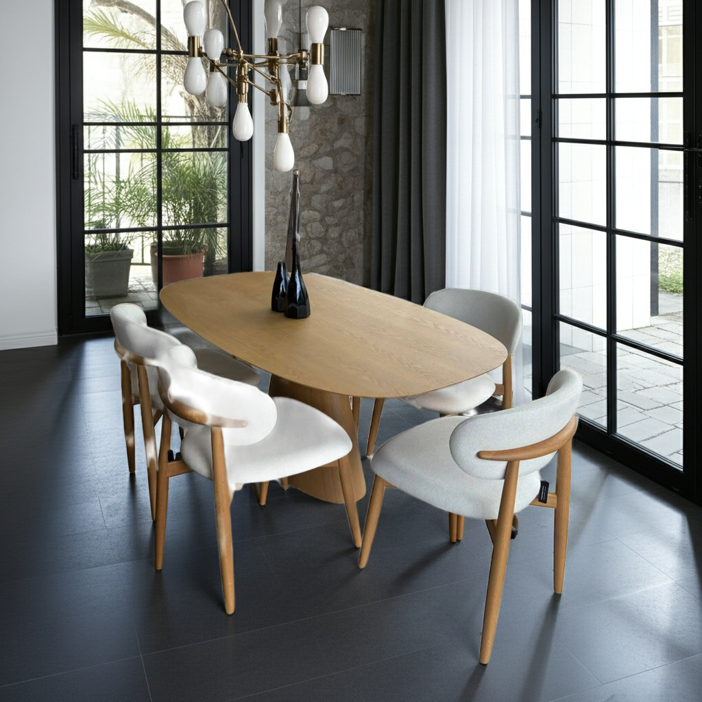 Conjunto de Mesa de jantar de madeira com tampo oval e 6 cadeiras