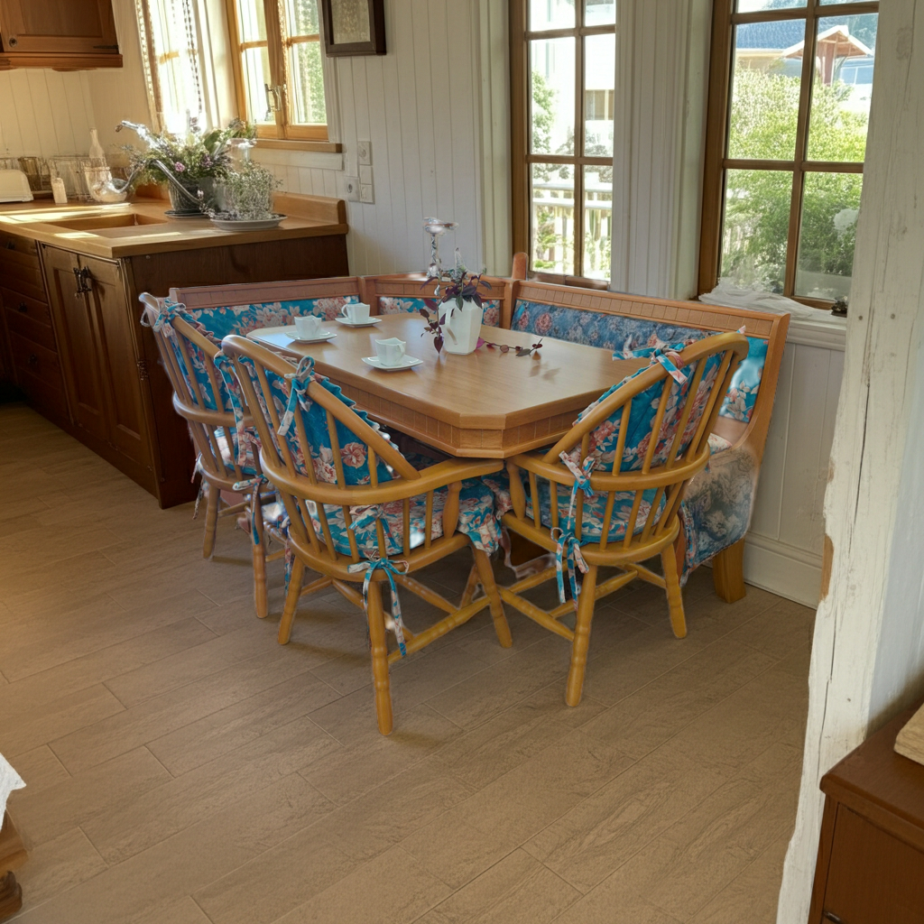 Conjunto de canto  alemão Tradicional com banco bau e L de madeira maciça