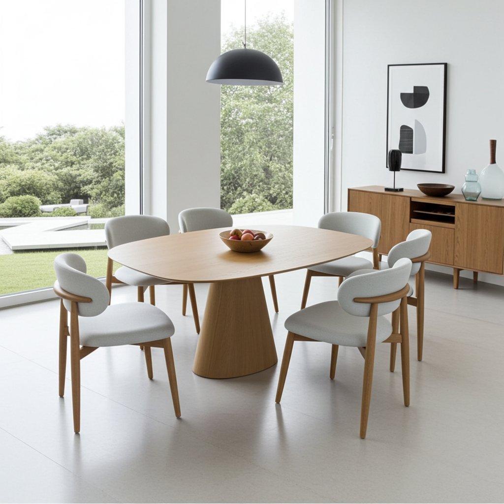 Conjunto de Mesa de jantar de madeira com tampo oval e 6 cadeiras