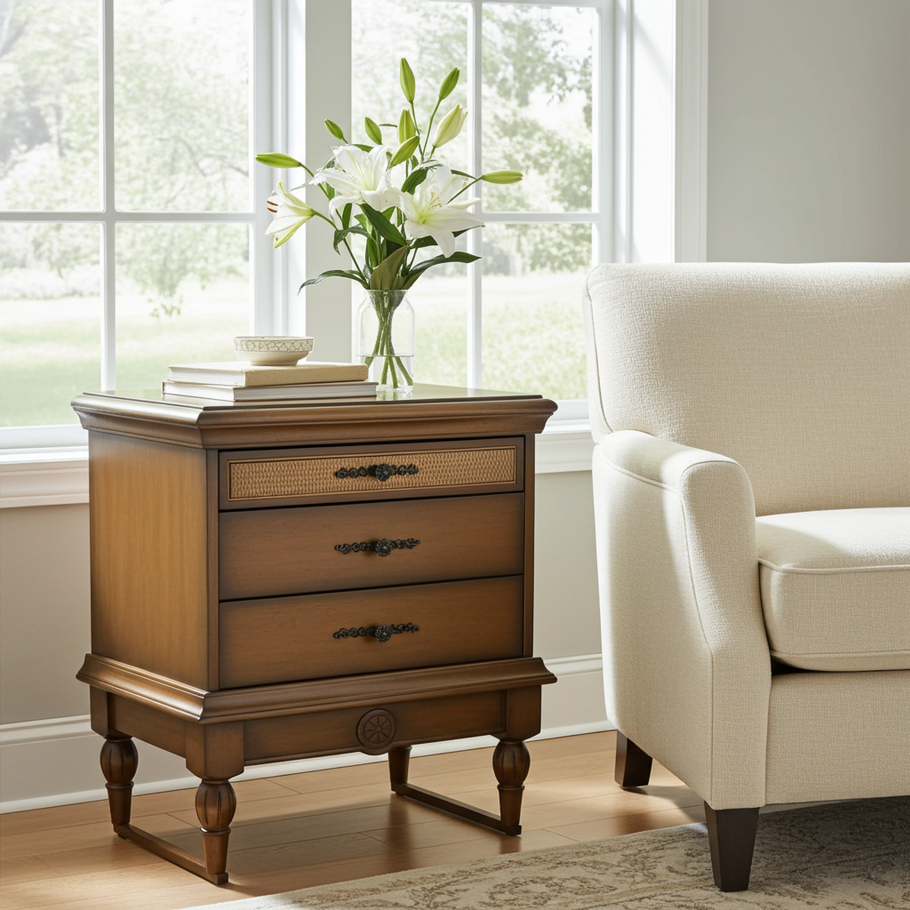 Mesa de cabeceira de madeira maciça Siena