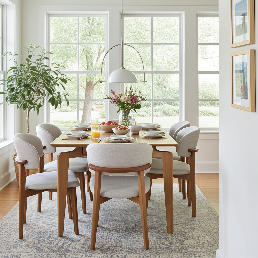 Mesa de jantar de madeira com 6 poltronas