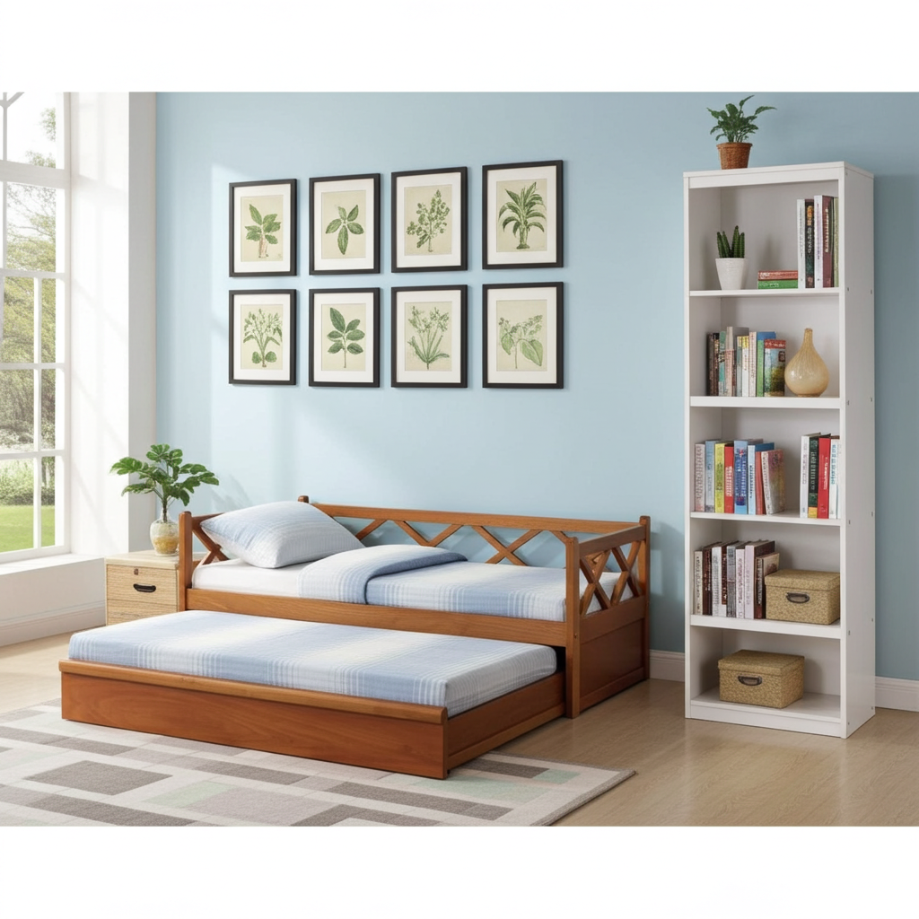 Cama com cama auxiliar de madeira maciça Xis