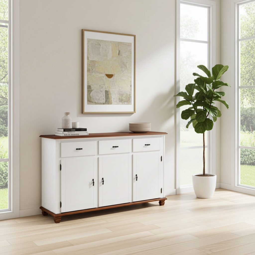 Buffet 3 portas e 3 gavetas Branco Vintage