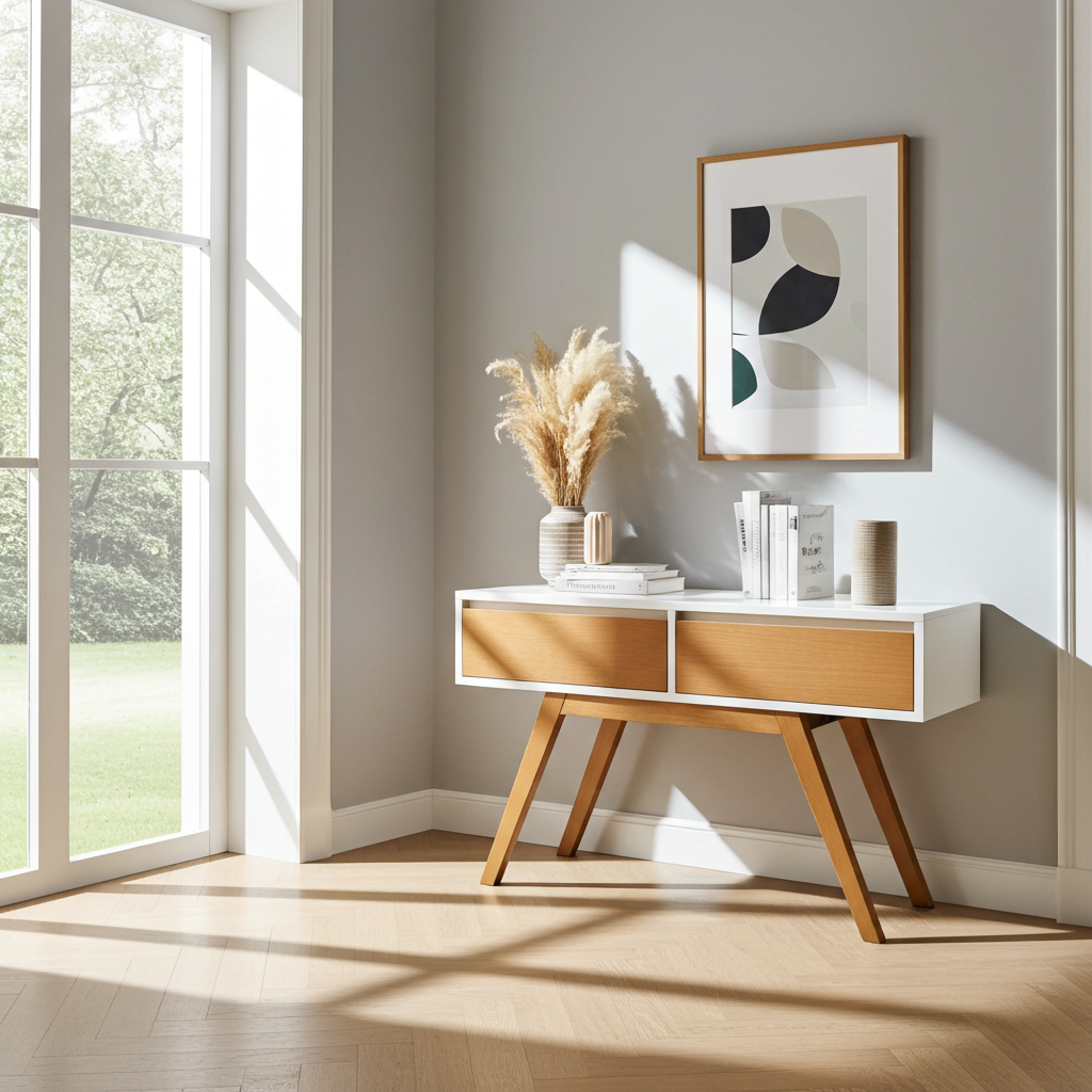 Aparador 2 gavetas de madeira com tampo em vidro