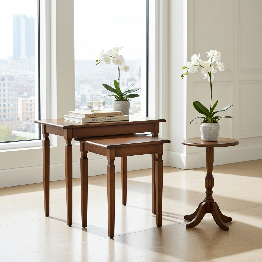 Trio de Mesas laterais de madeira maciça