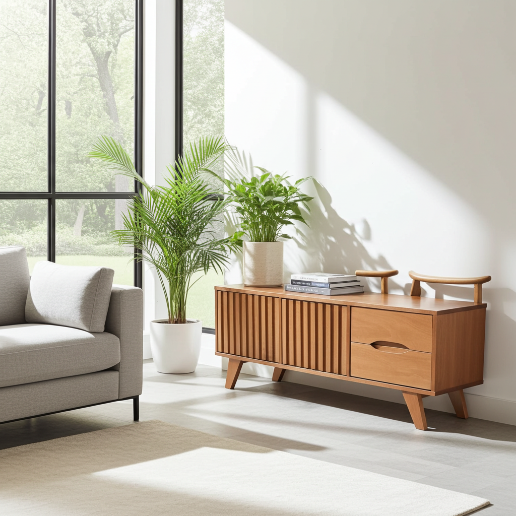 Rack de madeira maciça com 2 gavetas