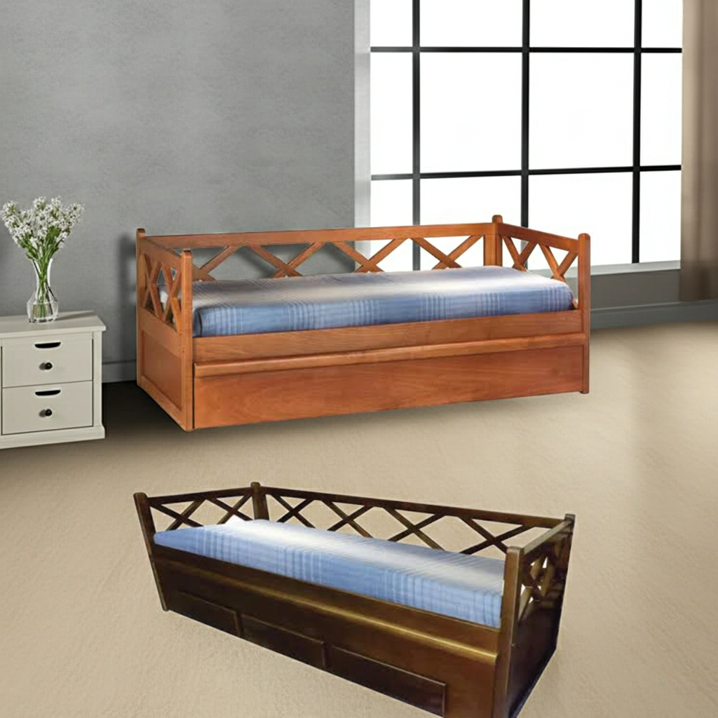 Cama com cama auxiliar de madeira maciça Xis
