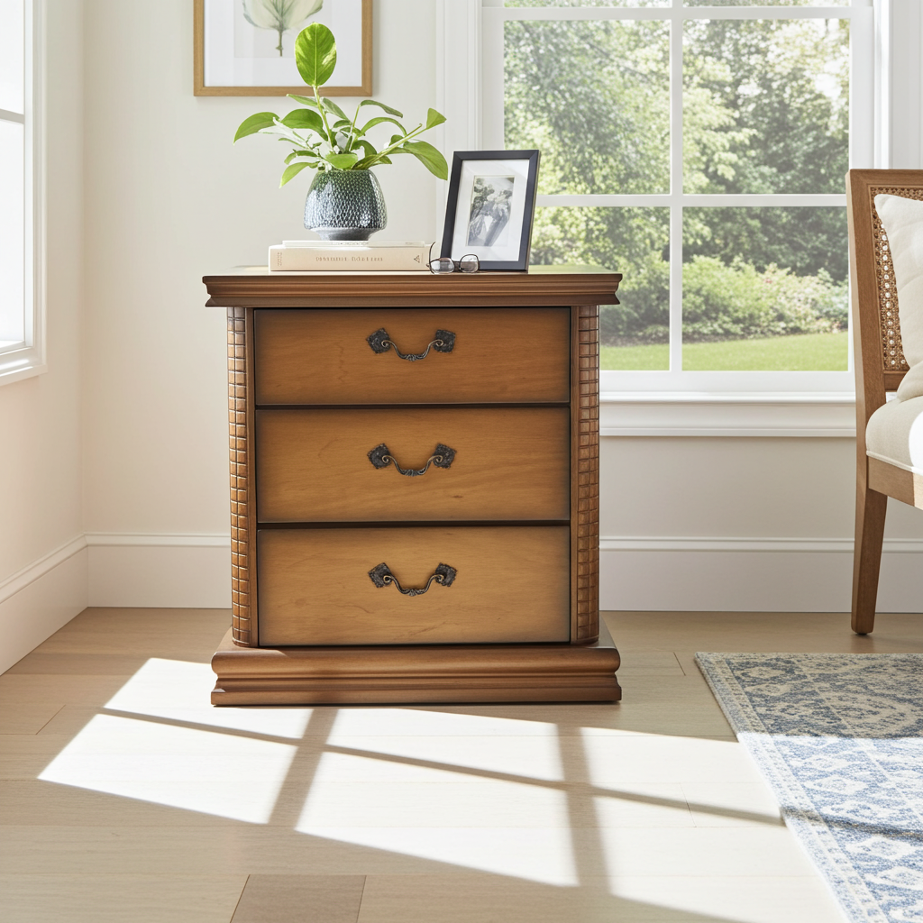 Mesa de Cabeceira de madeira entalhada Aurora