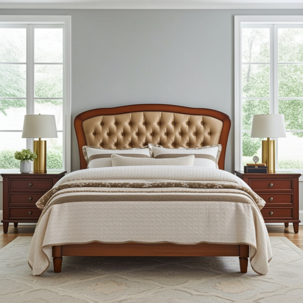 Cama  estofada madeira maciça Viena