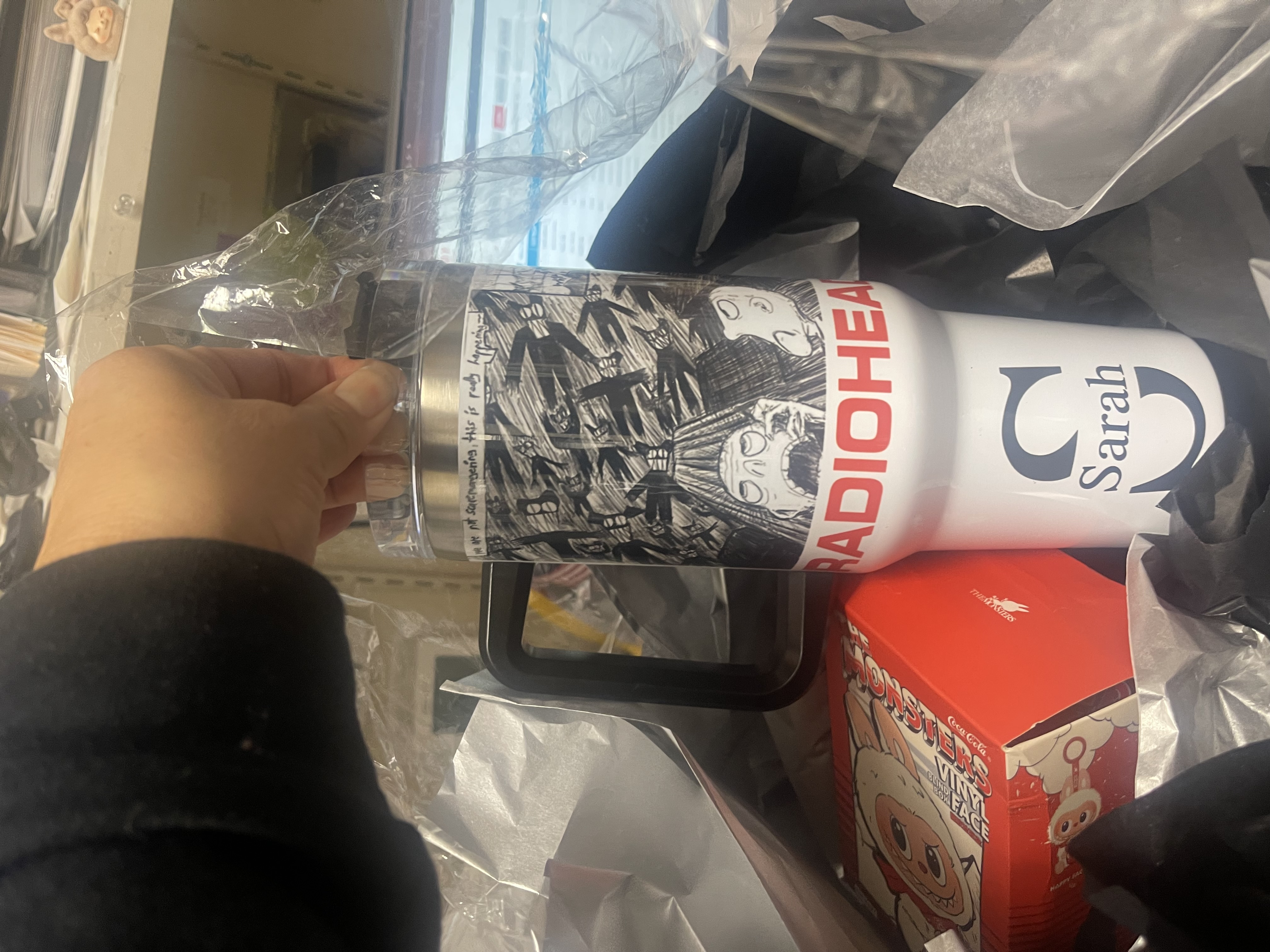 Radiohead Travel tumbler, or any image of your choice, even pictures of your love ones or your favorite singer.