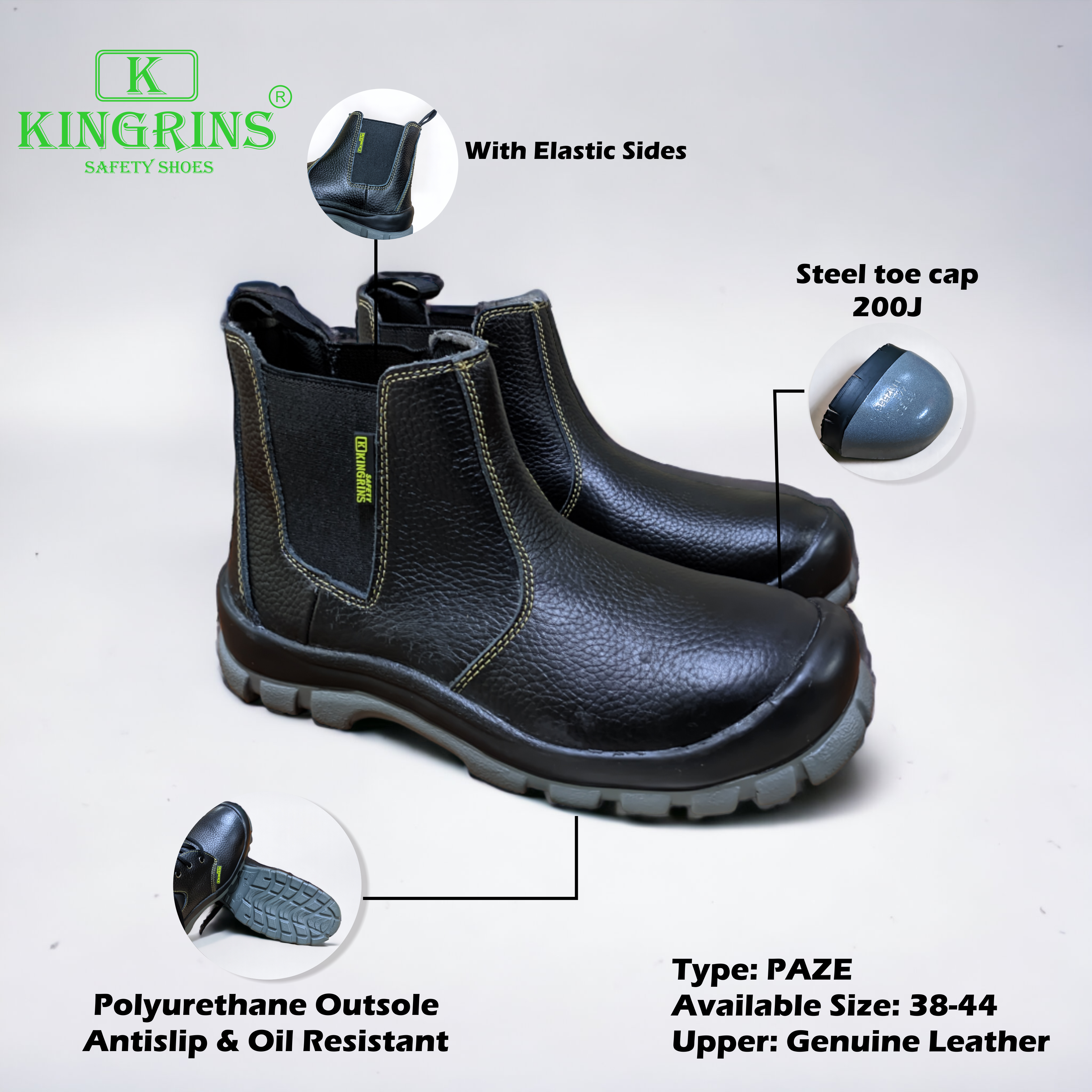 KINGRINS - PAZE Mid Cut with elastic side safety shoes