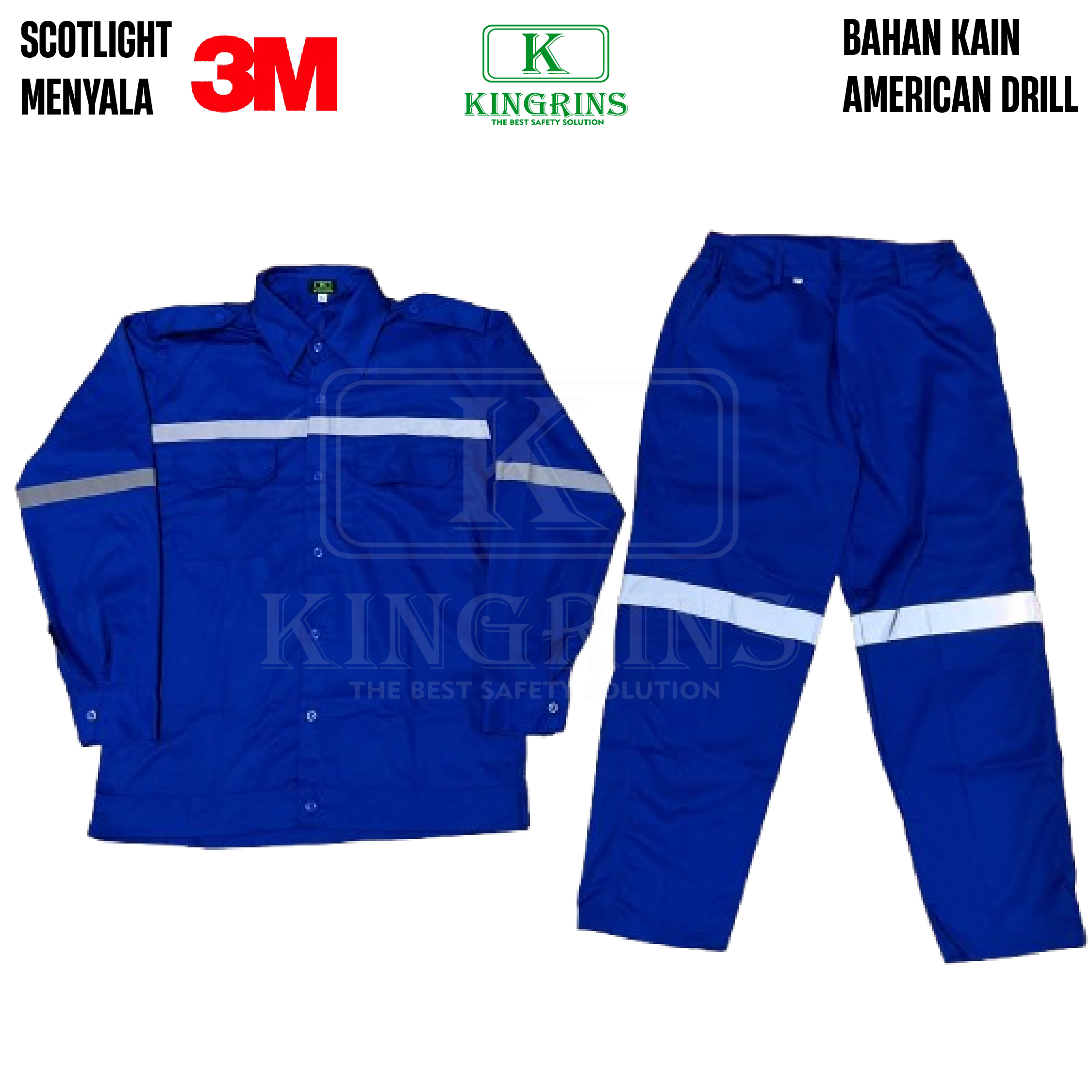 KINGRINS - Safety Wearpack setelan baju + celana bahan American Drill premium Scotlight reflektor 3M
