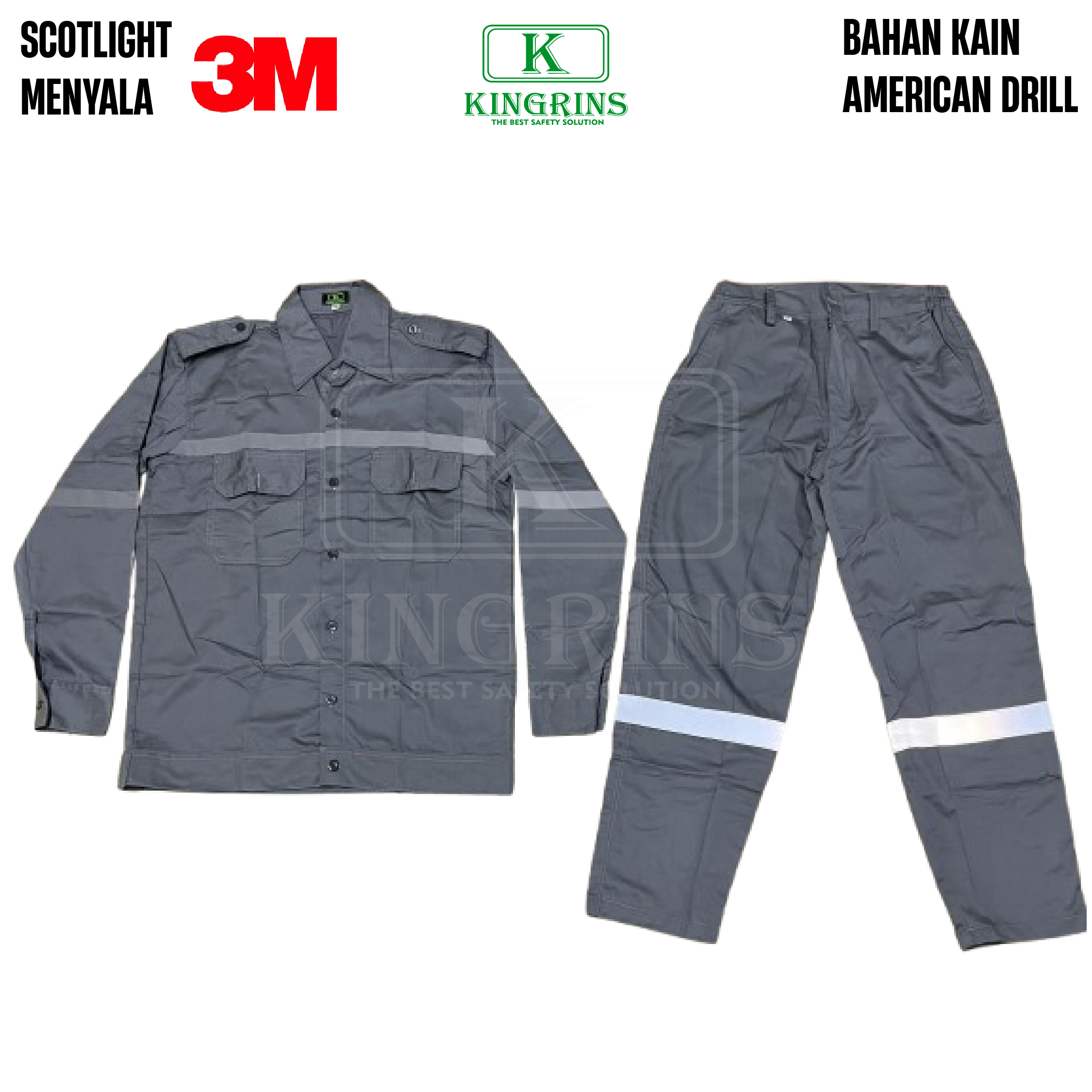 KINGRINS - Safety Wearpack setelan baju + celana bahan American Drill premium Scotlight reflektor 3M