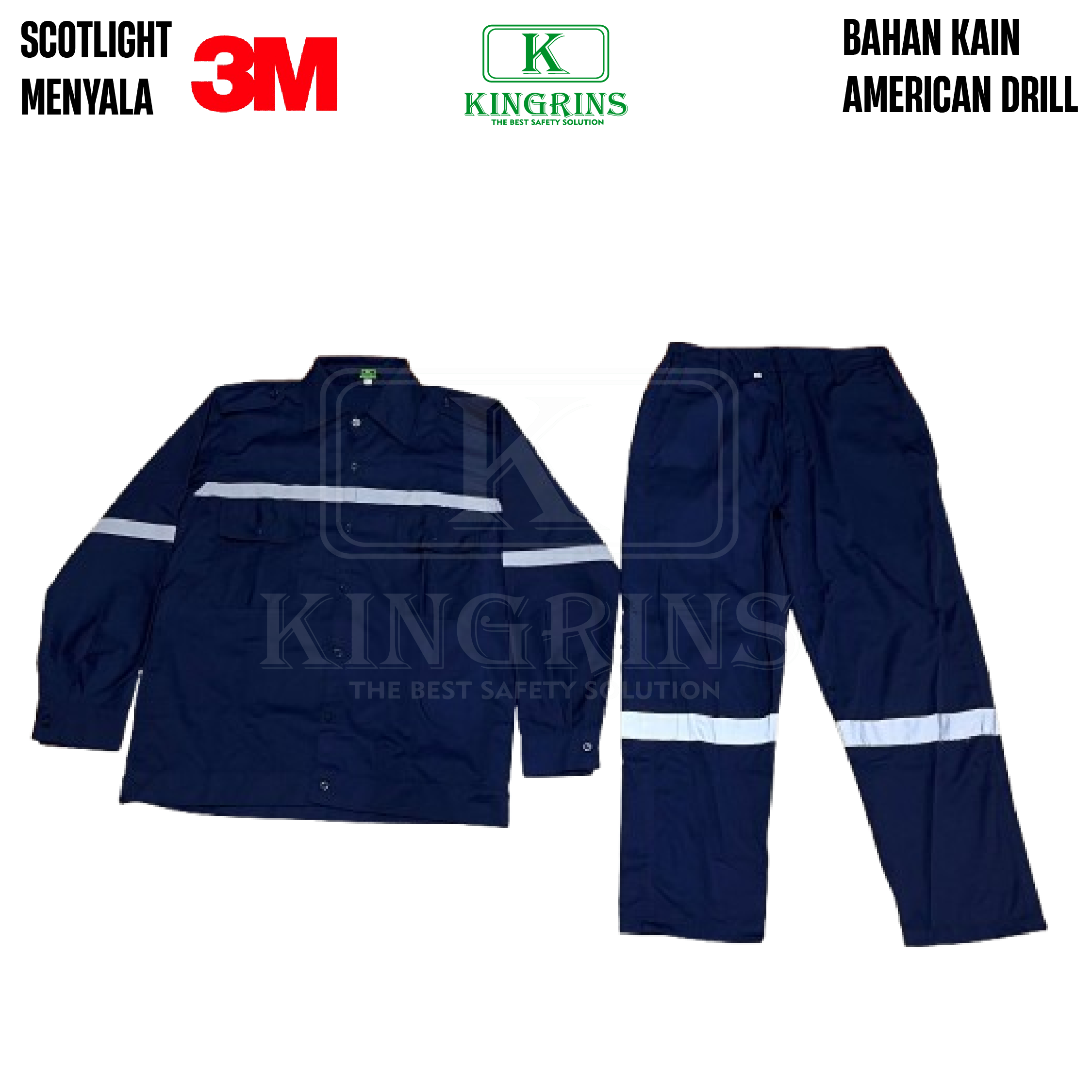 KINGRINS - Safety Wearpack setelan baju + celana bahan American Drill premium Scotlight reflektor 3M