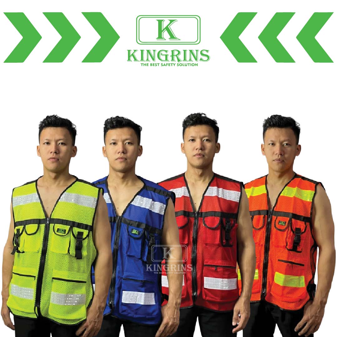 KINGRINS Rompi safety jaring 6 kantong Premium