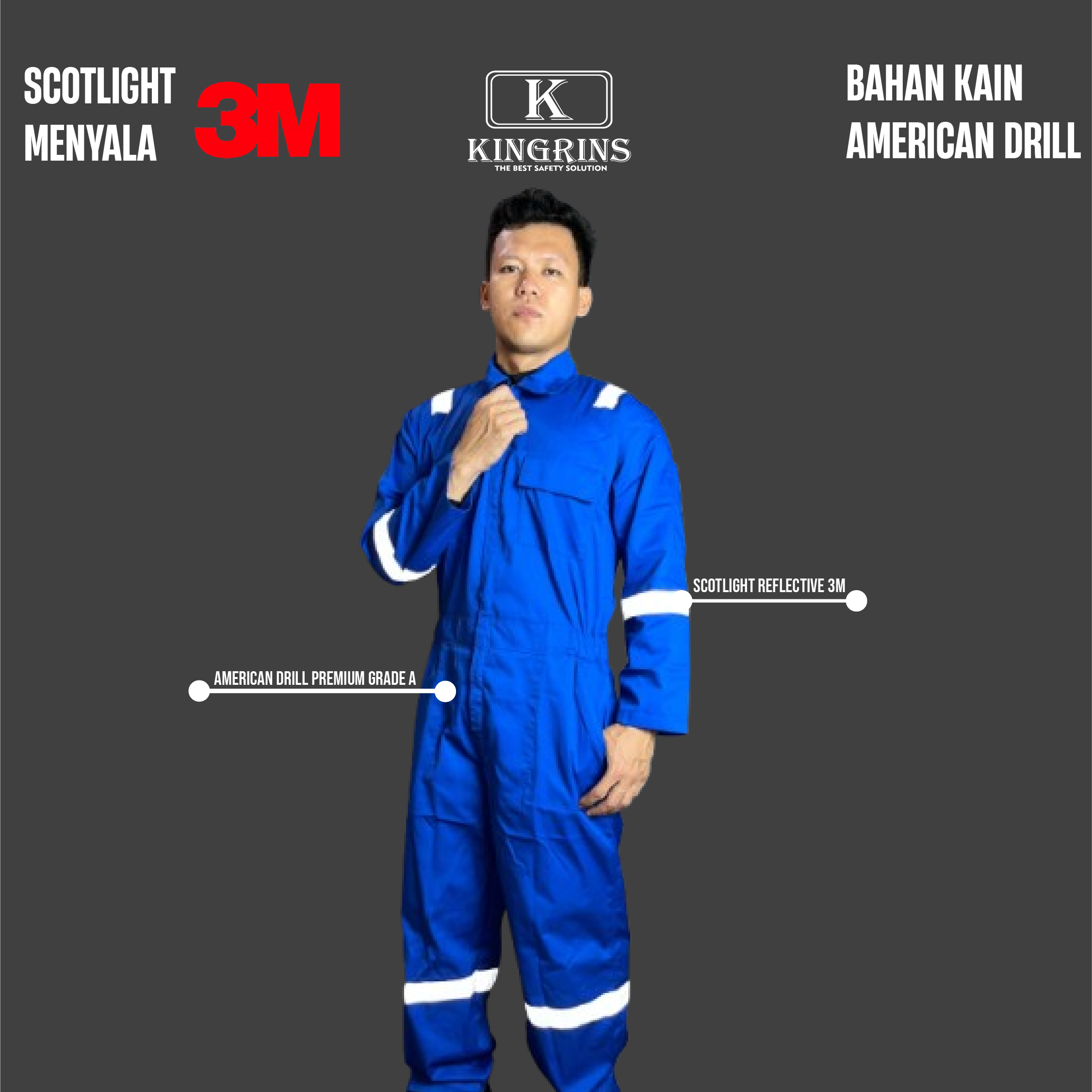 KINGRINS Coverall safety wearpack terusan lengan panjang bahan american drill premium