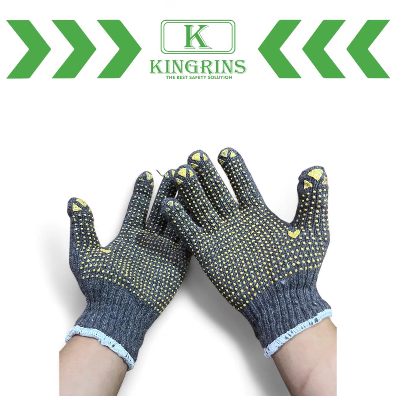 KINGRINS - SarungTangan Katun Bintik Lusinan / Sarung Tangan Rajut Abu Abu bintik Kuning Lusinan - Abu Bintik Kuning