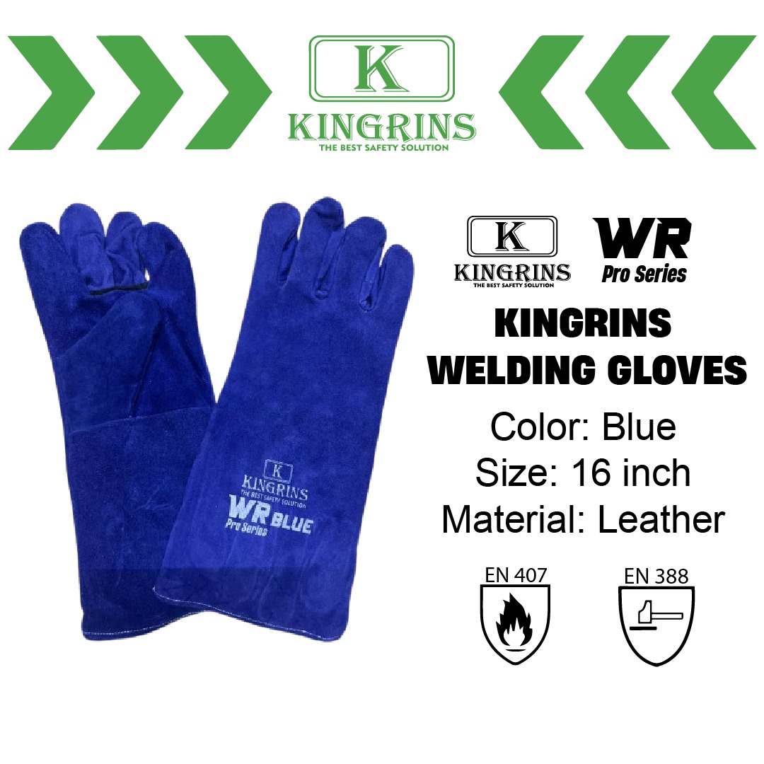 KINGRINS -Sarung Tangan Las Kulit WR Blue Pro Series Biru 16 Inch Grade A - Sarung tangan kulit tahan panas kingrins WR Blue pro series 16 inch