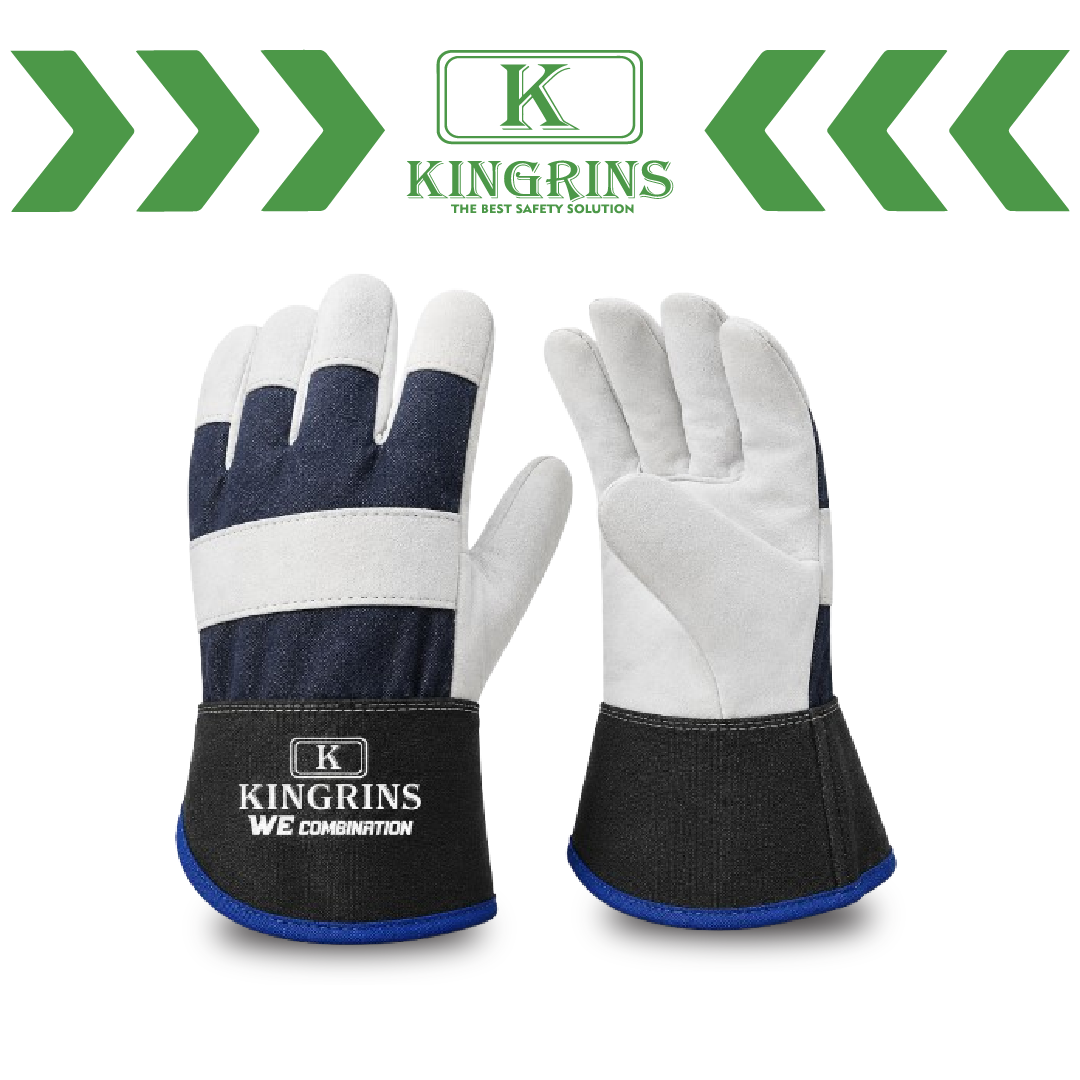 KINGRINS - Sarung tangan fitter kombinasi tipe We Combination bahan kulit kombinasi jeans panjang 10 inch