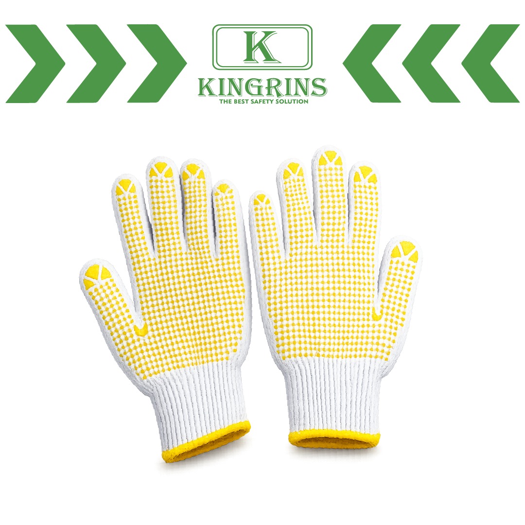 KINGRINS - Sarung Tangan Katun Bintik Kuning / Sarung Tangan Benang Putih Bintik Kuning 