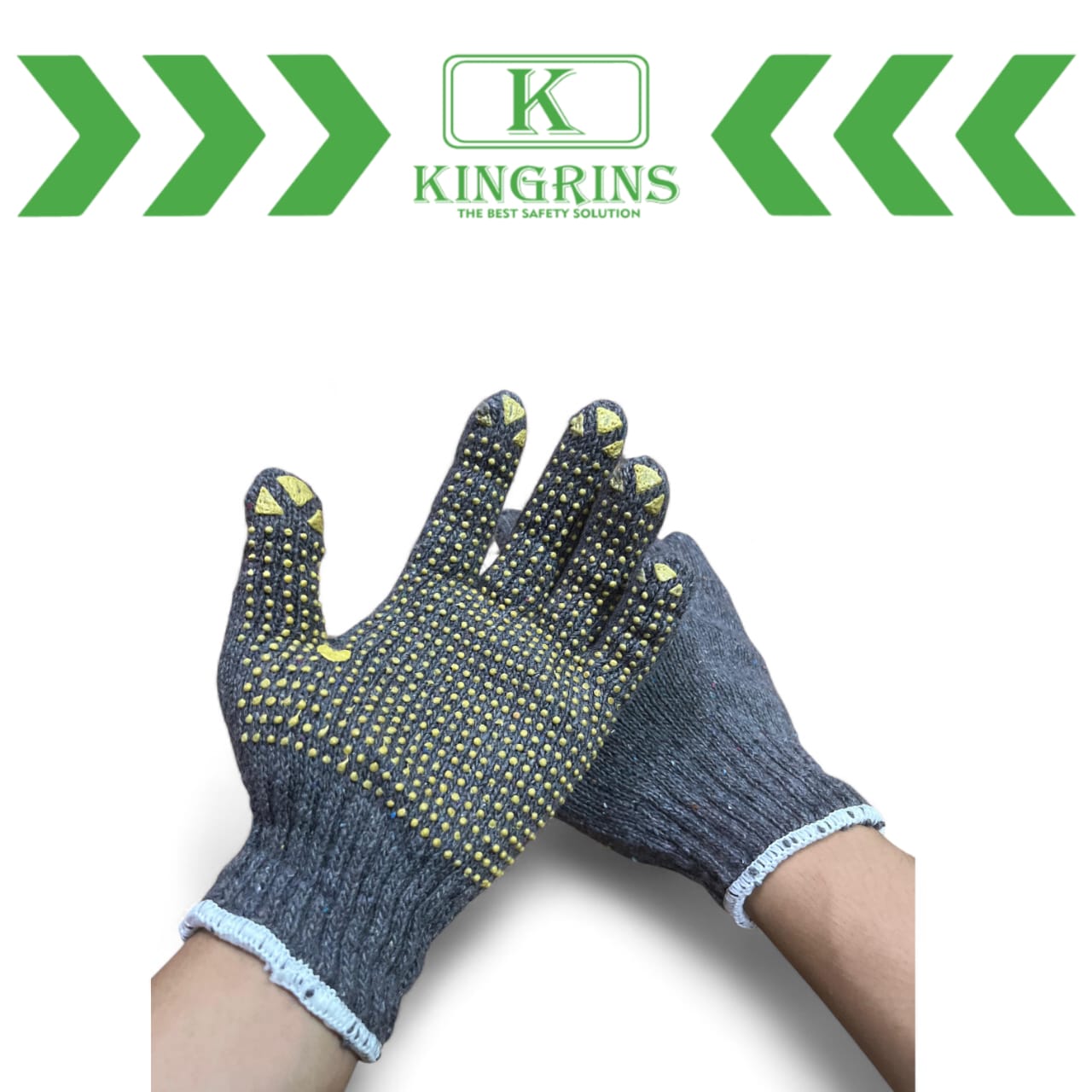 KINGRINS - SarungTangan Katun Bintik Lusinan / Sarung Tangan Rajut Abu Abu bintik Kuning Lusinan - Abu Bintik Kuning