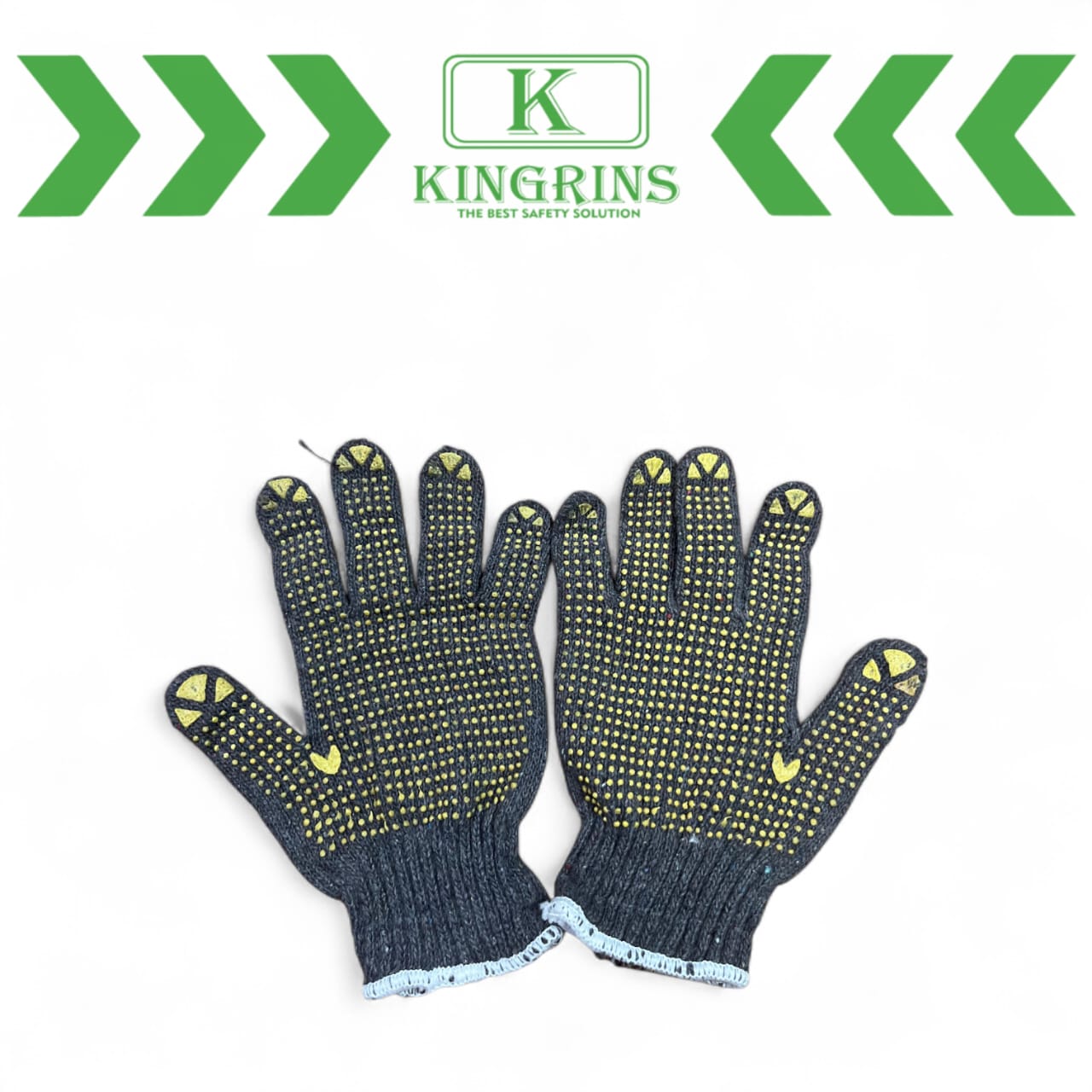 KINGRINS - SarungTangan Katun Bintik Lusinan / Sarung Tangan Rajut Abu Abu bintik Kuning Lusinan - Abu Bintik Kuning