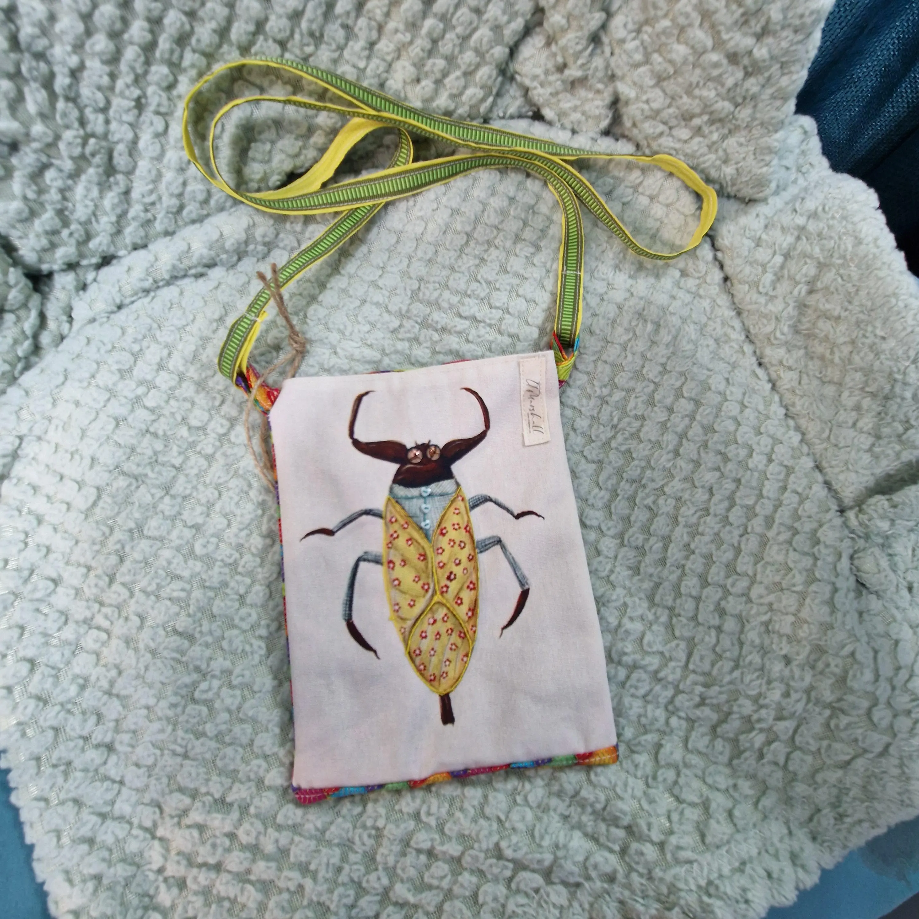 🐞 Handmade Insect Appliqué Phone Pouch – Unique Fabric Phone Bag | Nature-Inspired, Lightweight & Stylish by LTMarshall
