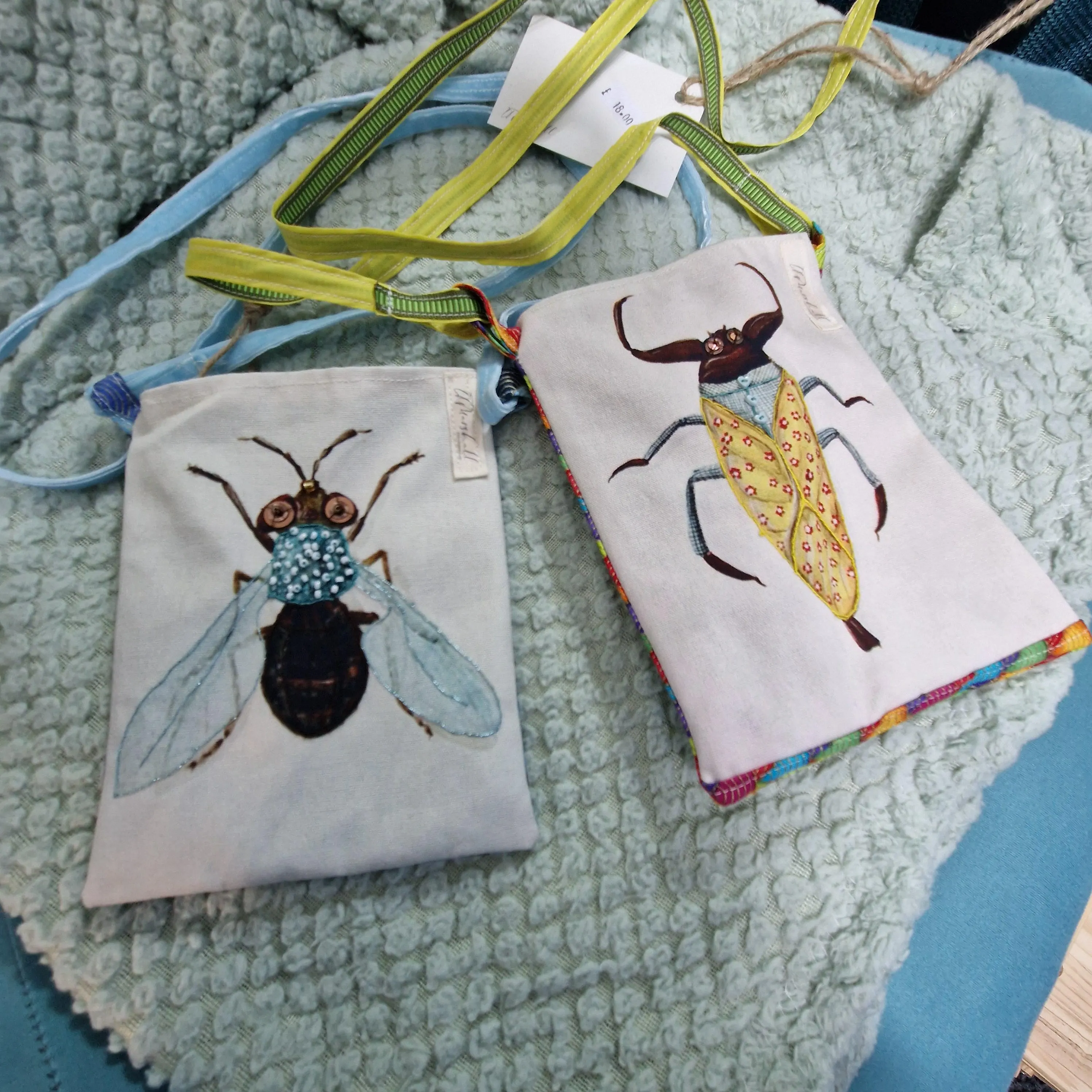 🐞 Handmade Insect Appliqué Phone Pouch – Unique Fabric Phone Bag | Nature-Inspired, Lightweight & Stylish by LTMarshall