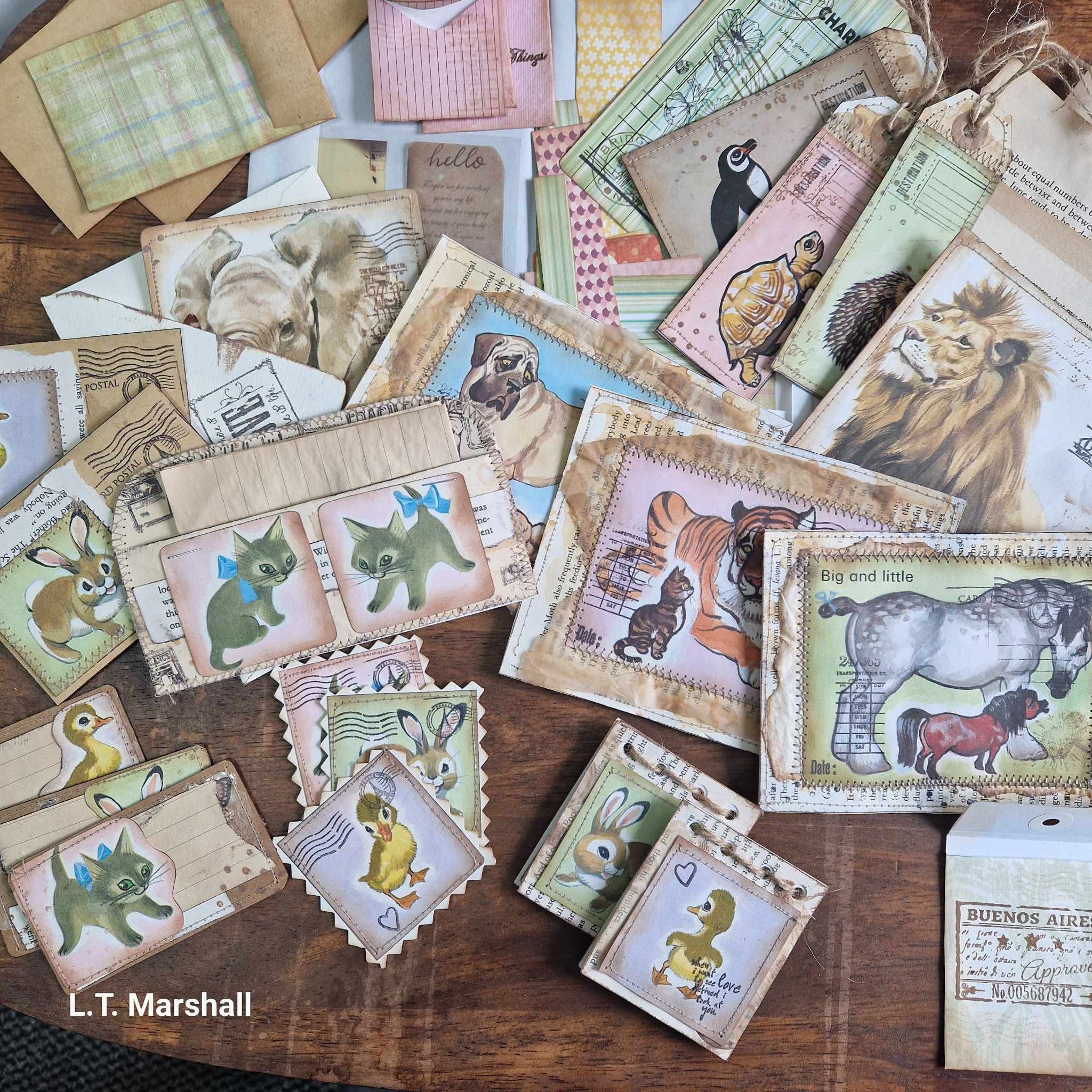 Vintage Grunge Animals Junk Journaling Kit | Ephemera, Stickers, Papers, Tags & Envelopes