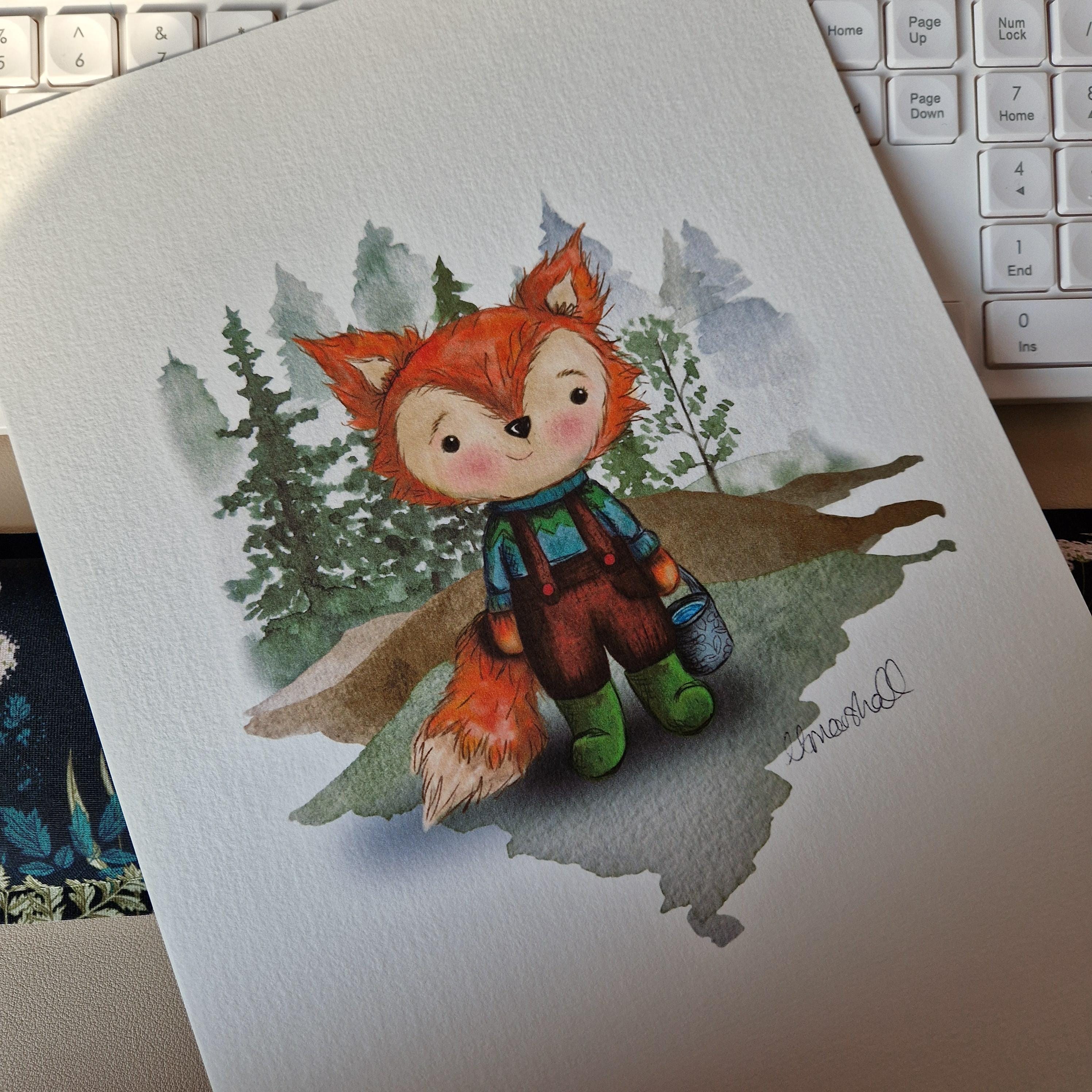 Whimsical Fox Character A4, A5 and A6 Art Print – Woodland Nursery Wall Decor