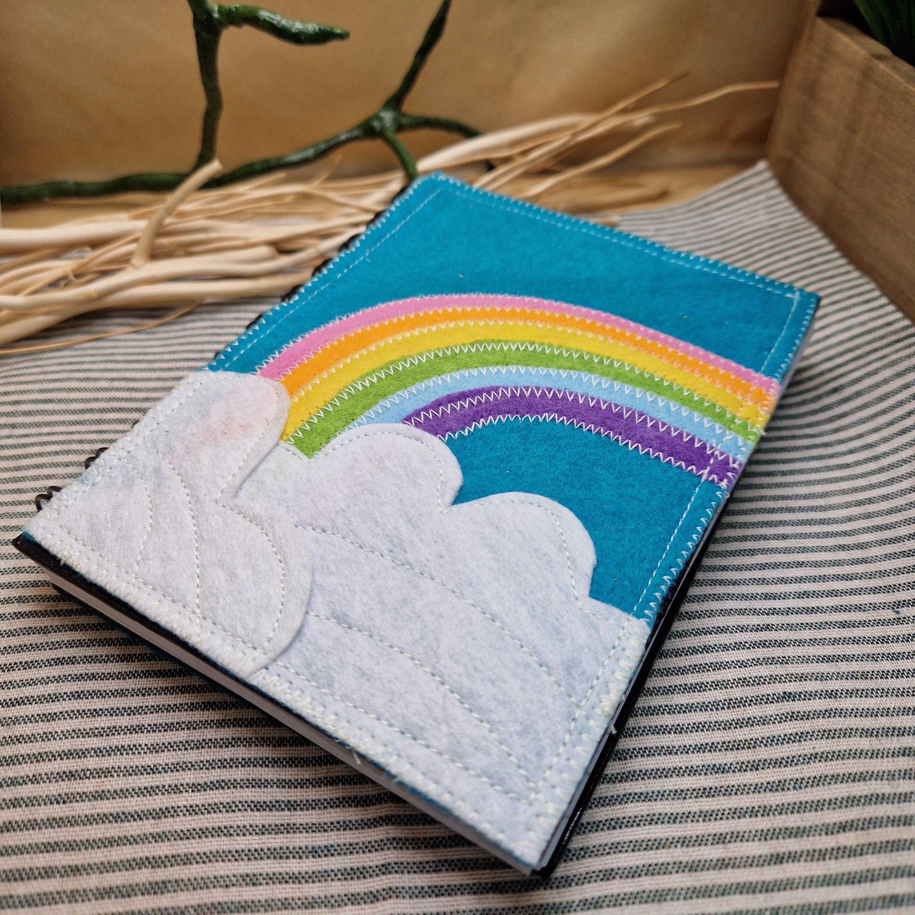Eco Rainbow Felt Appliqué Notebook | Handmade A6 Lined Journal, Grimoire or Plant Log