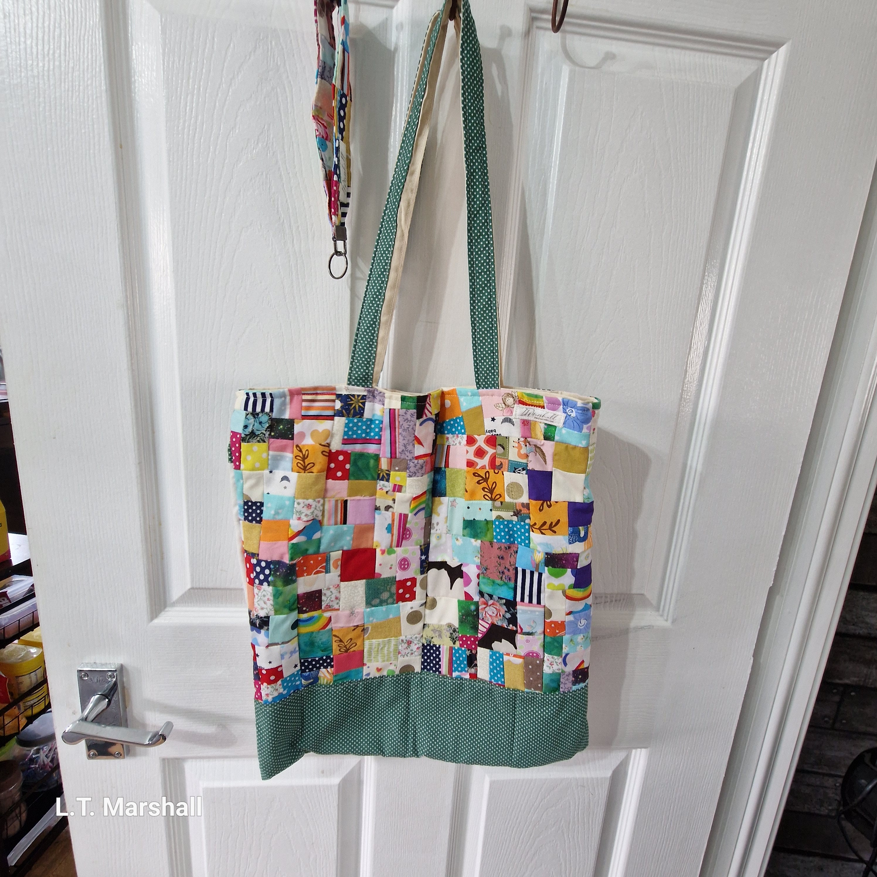 Scrap Patchwork Tote Bag and Matching Wristlet | Upcycled Fabric Tote Set