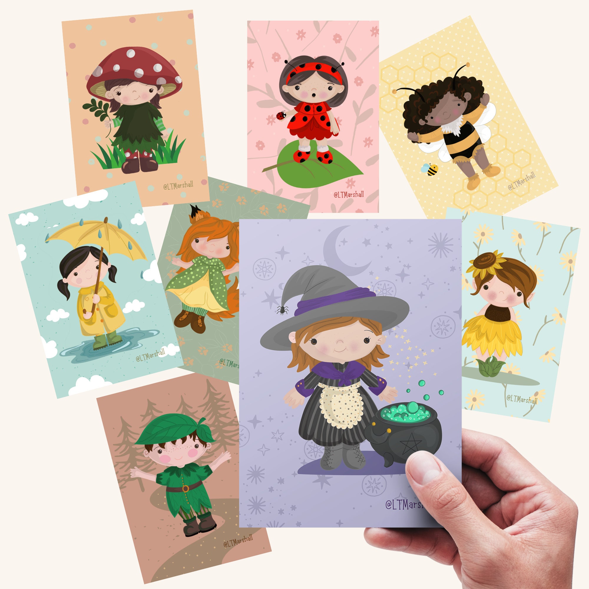 Adorable Dollies Postcard – Cute Illustrated Girl Characters | Original Art Stationery by LTMarshall