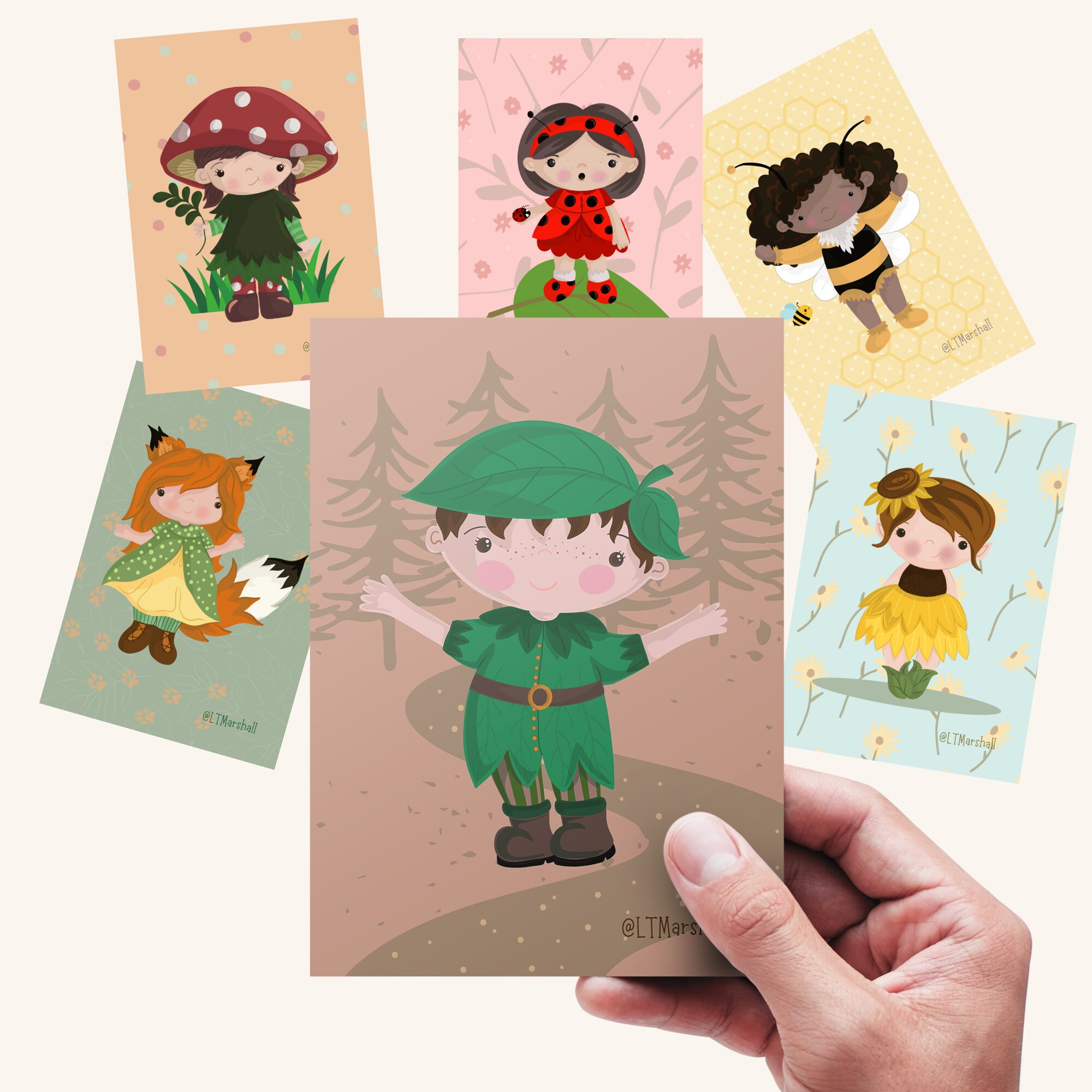 Nature Fae Dollies Postcard Set – Set of 6 Illustrated Fairy Girl Cards with Envelopes | Whimsical Art Prints by LTMarshall
