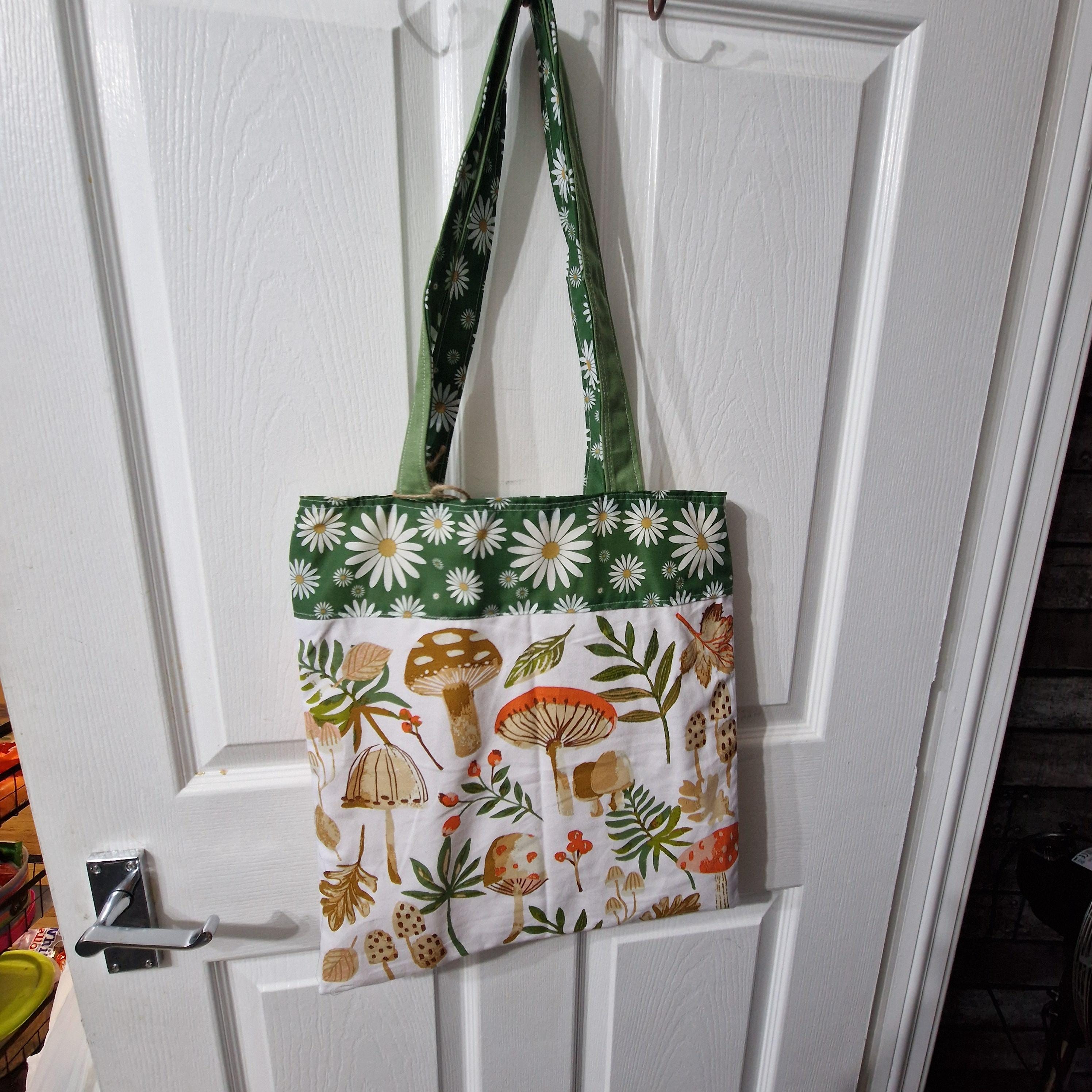 Handmade Tea Towel Recycled Toadstool Tote Bag  Eco-Friendly, Unique Shopping Bag