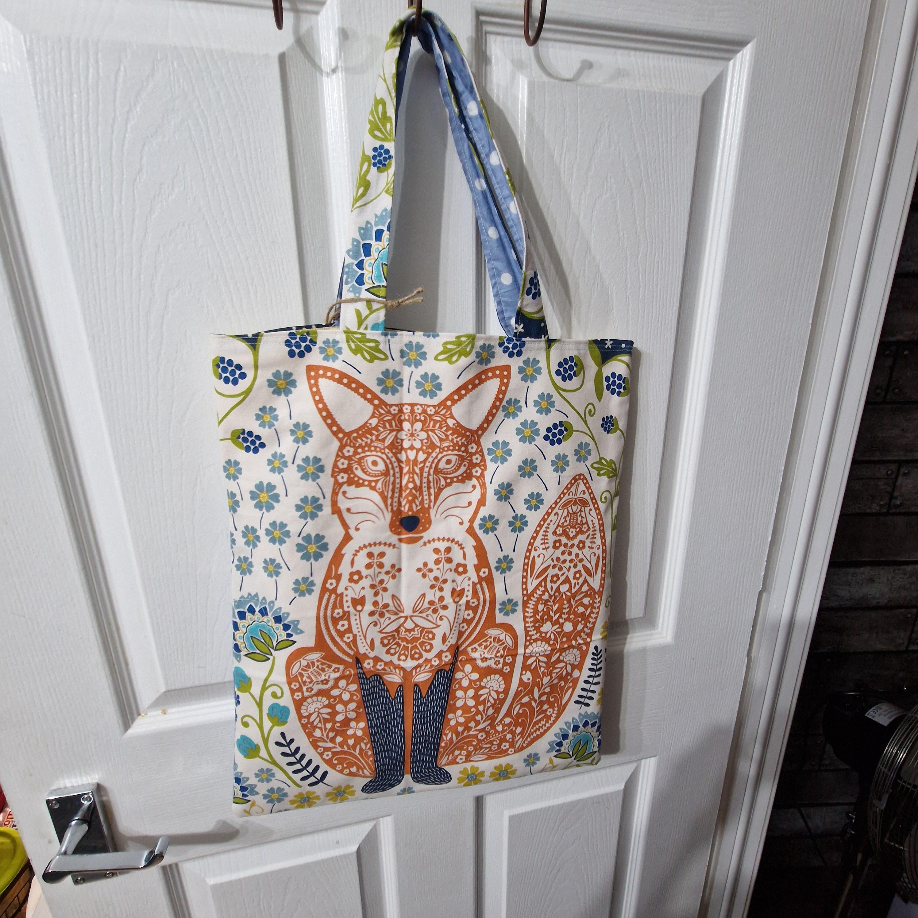 Handmade Tea Towel Recycled Fox Tote Bag  Eco-Friendly, Stylish Shopping Bag
