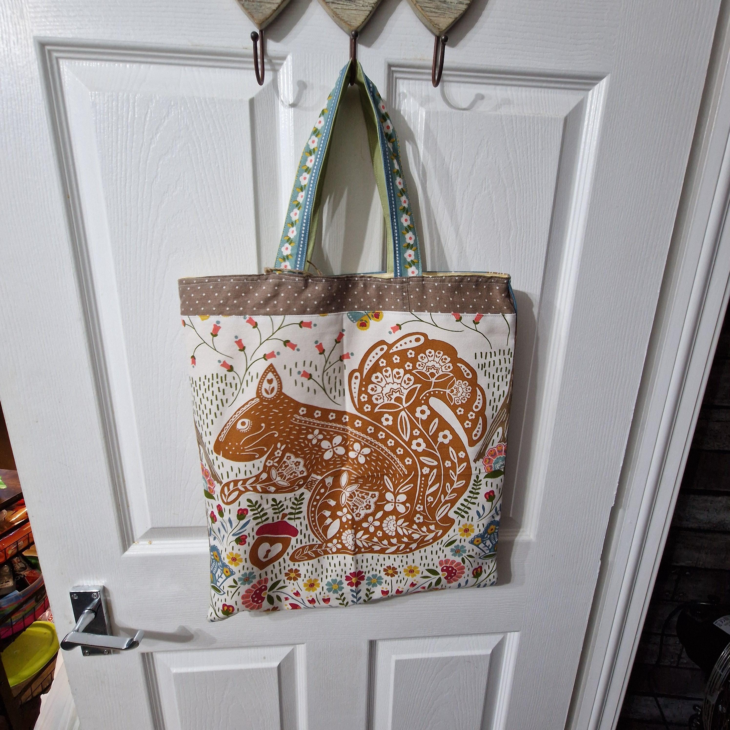Handmade Tea Towel Recycled Squirrel Tote Bag  Eco-Friendly, Stylish Shopping Bag